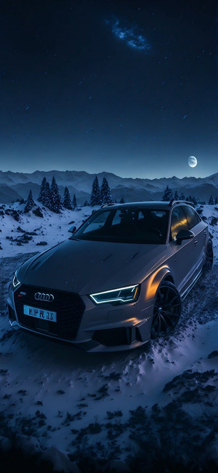 736x1595 Audi Car Parked in Snow at Night. Bmw audi winter background, Audi rs3 wallpaper 4k