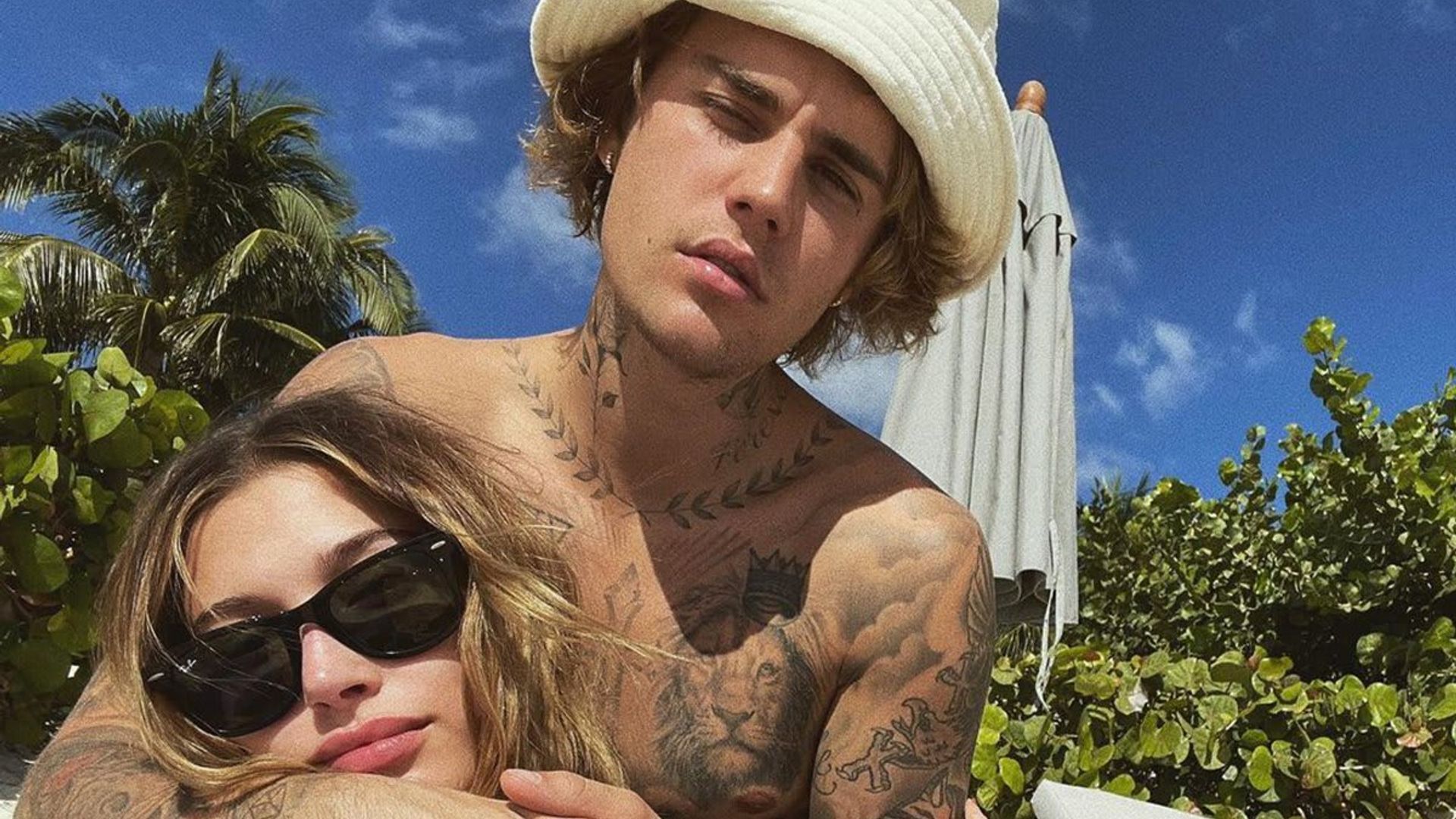 1920x1080 Justin and Hailey Bieber cuddle together in a new music video
