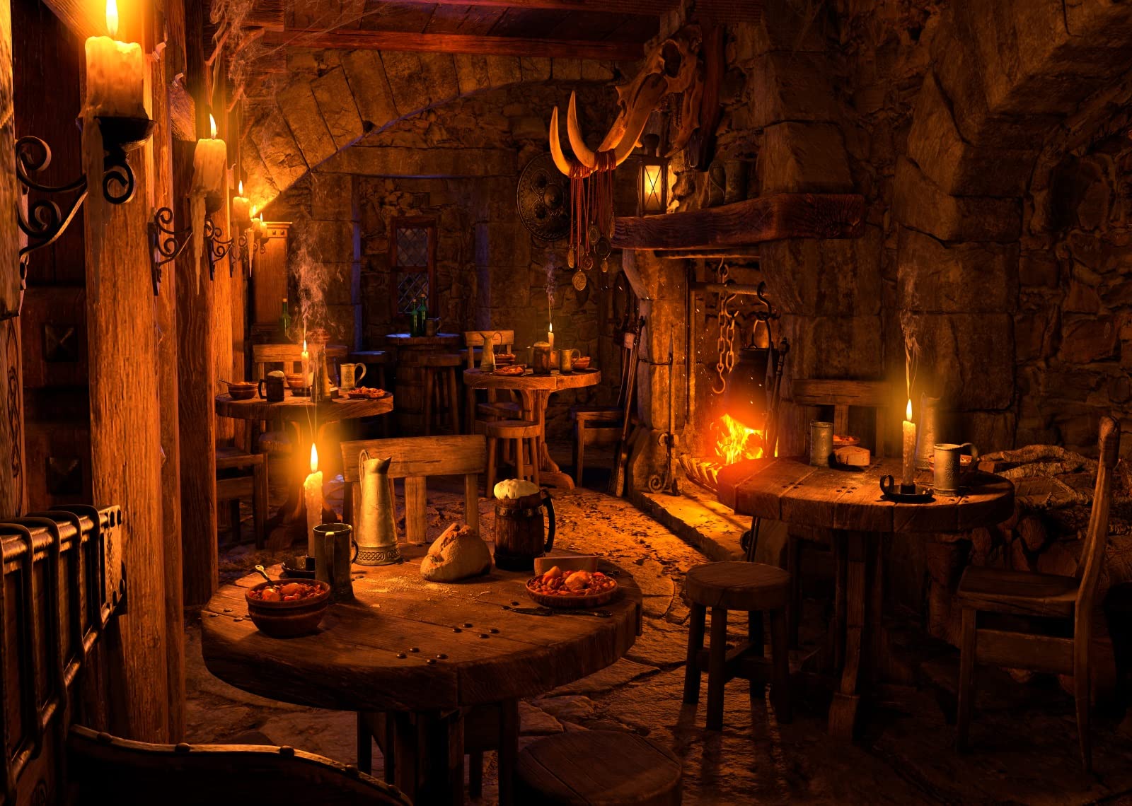 1600x1140 Amazon.com : CORFOTO 15x8ft Fabric Medieval Tavern Backdrop Photography Burning Fireplace and Stool Table Background Ancient Warm Room Interior Decorations Halloween Medieval Themed Party Photo Studio Props