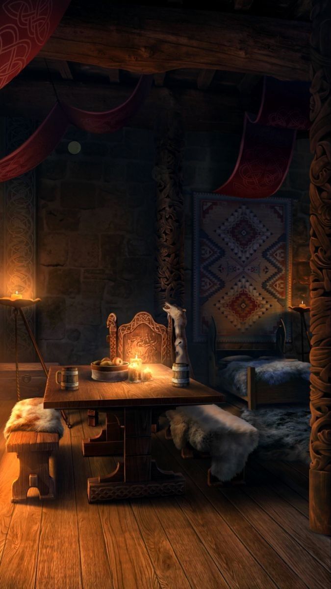 675x1200 Fantasy House with Dimly Lit Room and Wooden Table. Animated medieval tavern wallpaper, Cozy medieval background, Magical rooms
