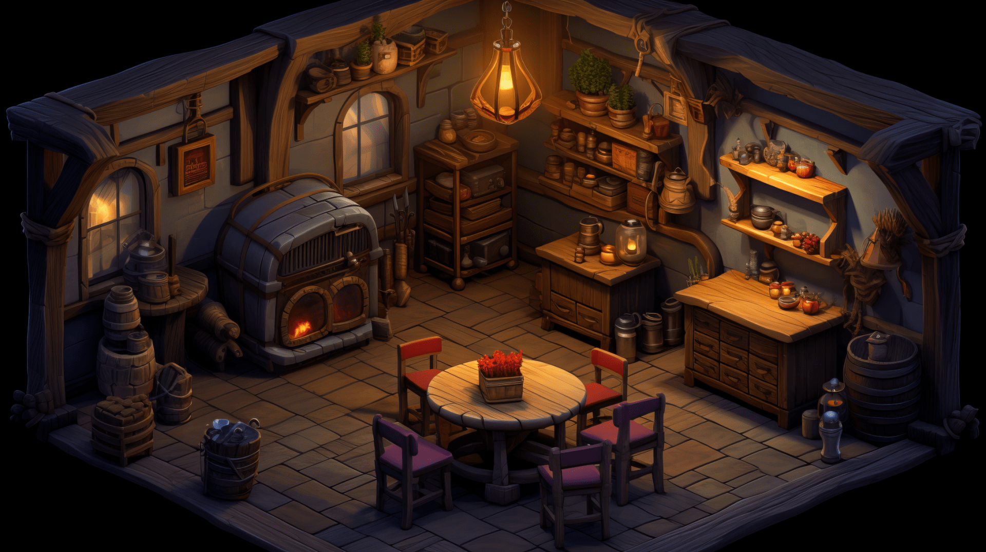 1920x1076 Isometric Fantasy Medieval Tavern Wallpaper