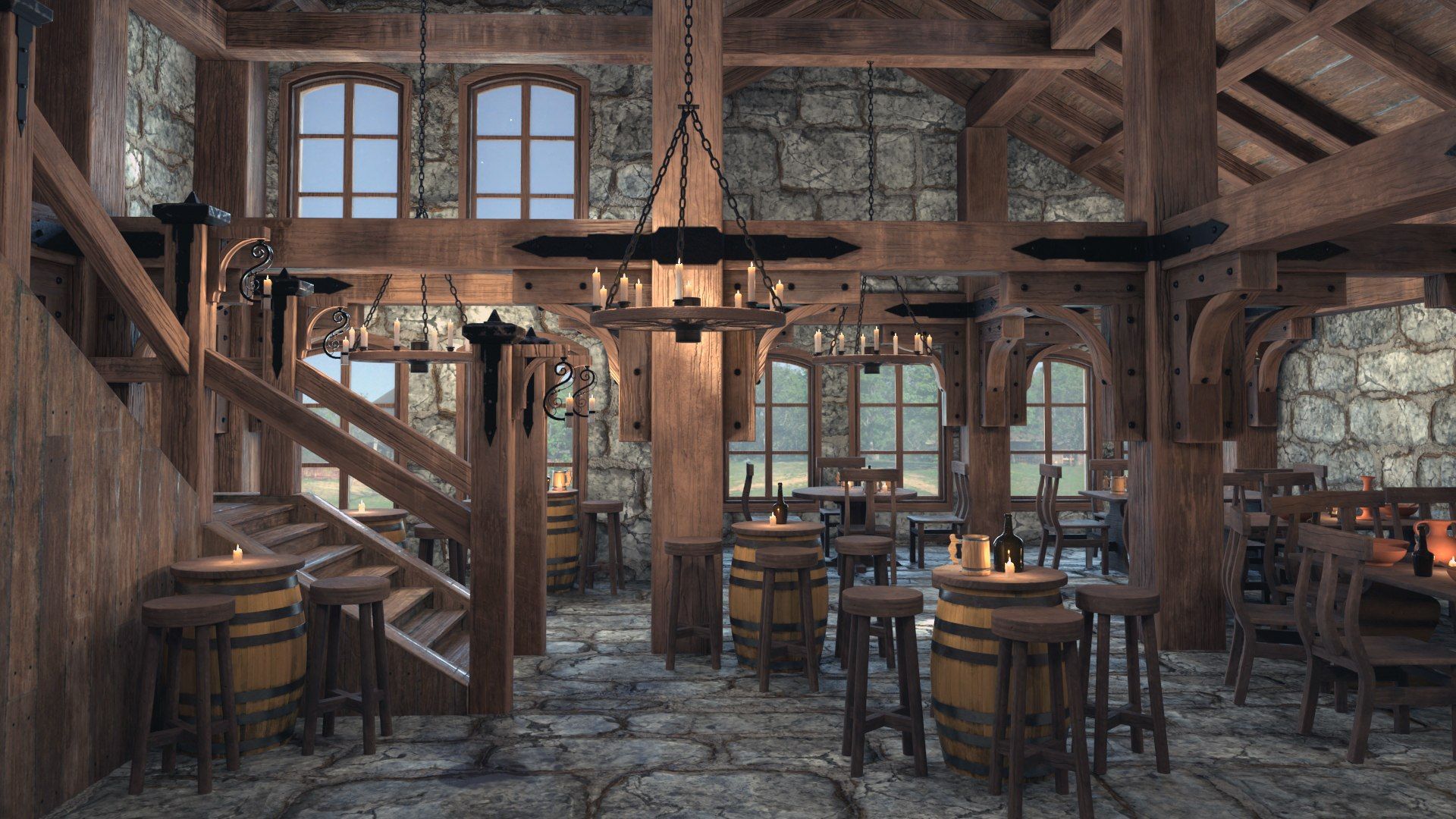 1920x1080 3D Medieval Tavern Interior