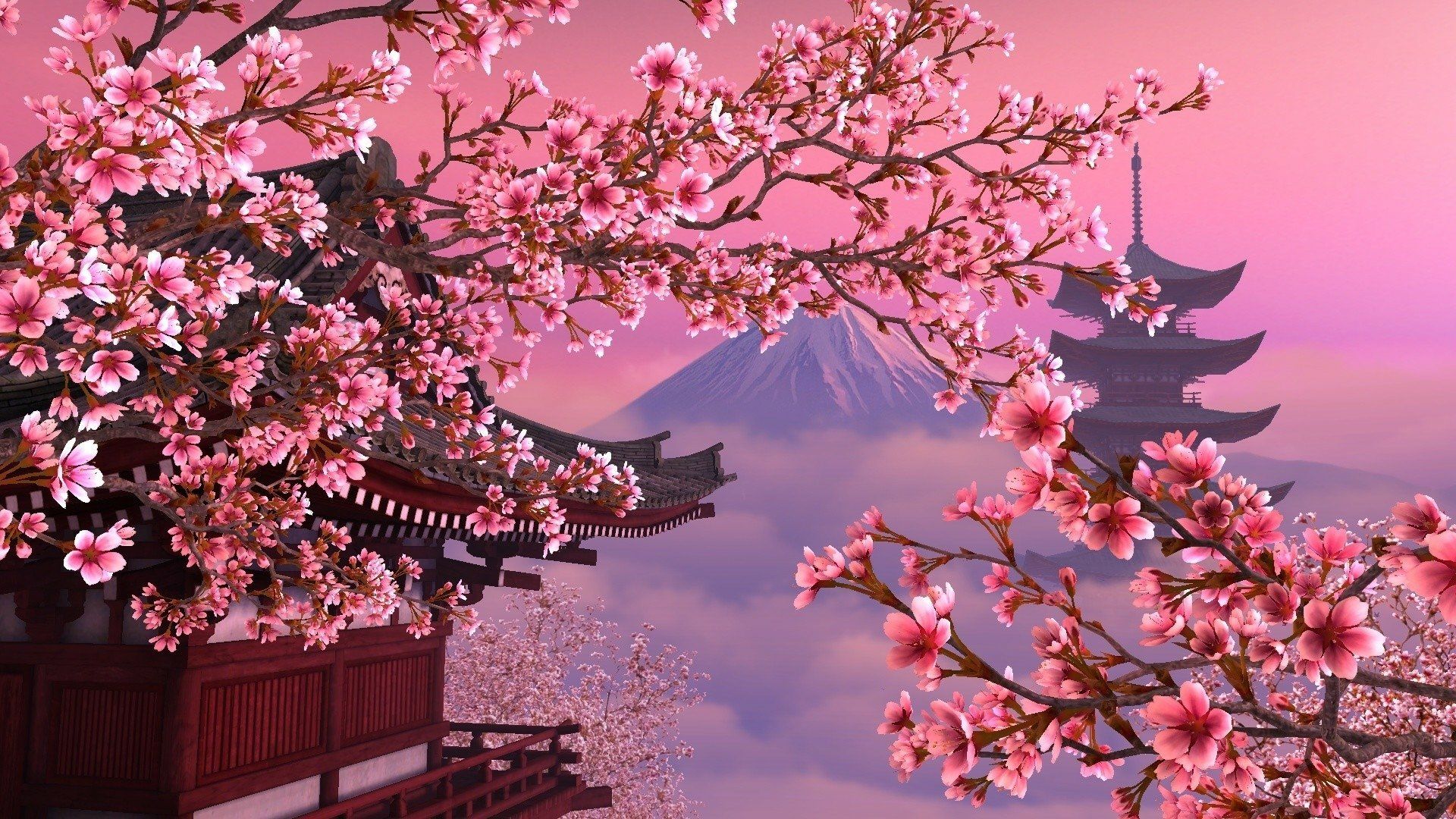 1920x1080 Serene Japanese Sakura Pagoda
