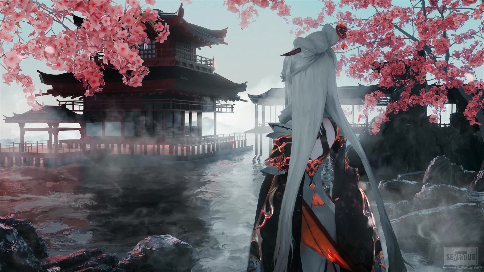 1920x1080 Ningguang Sakura Temple Genshin Impact Live Wallpaper