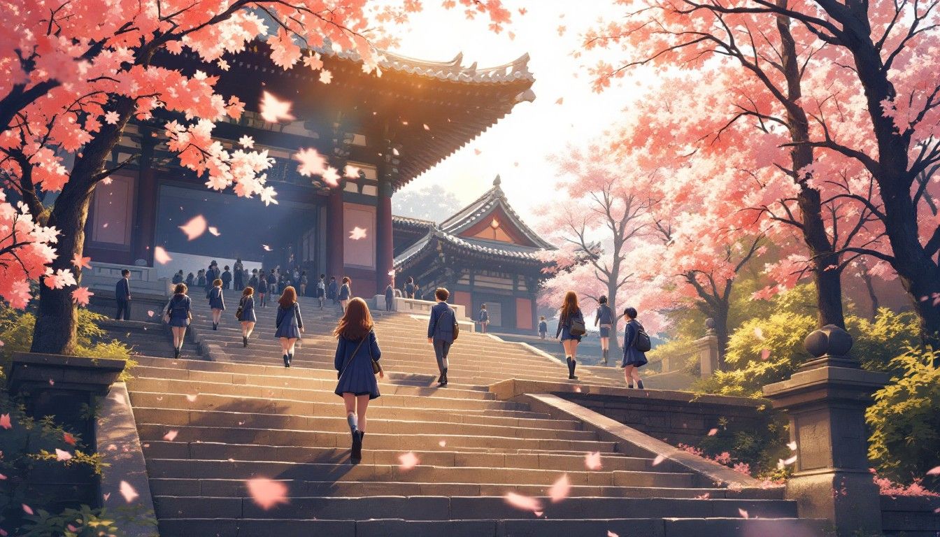1344x768 Free Sakura Temple Path Image, Sakura, Cherry