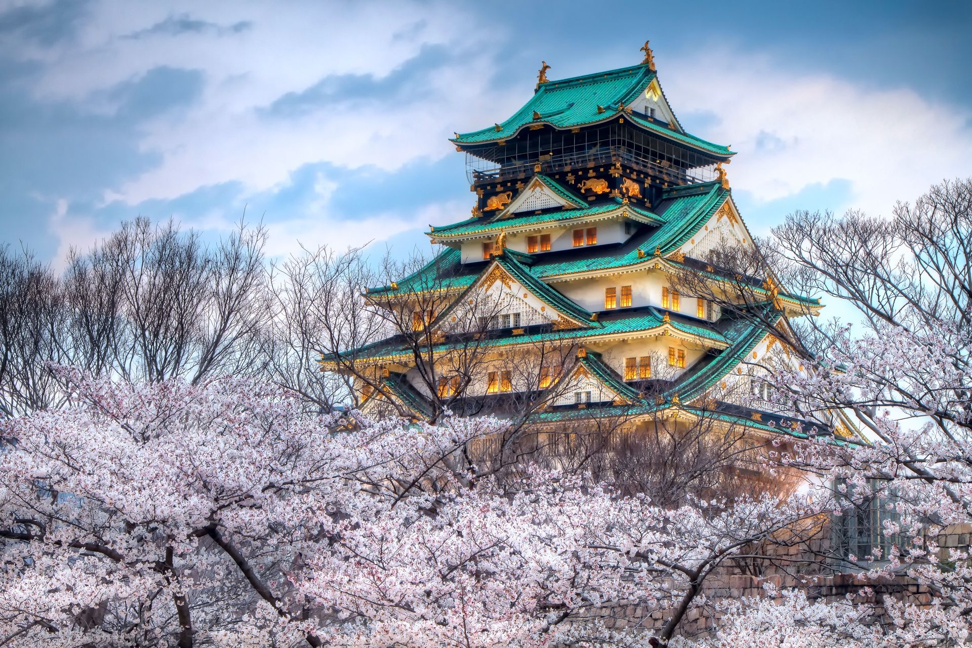 1920x1280 Phone wallpaper: Japan, Color, Cities, City, Sakura, Sky, Temple, Spring 117211