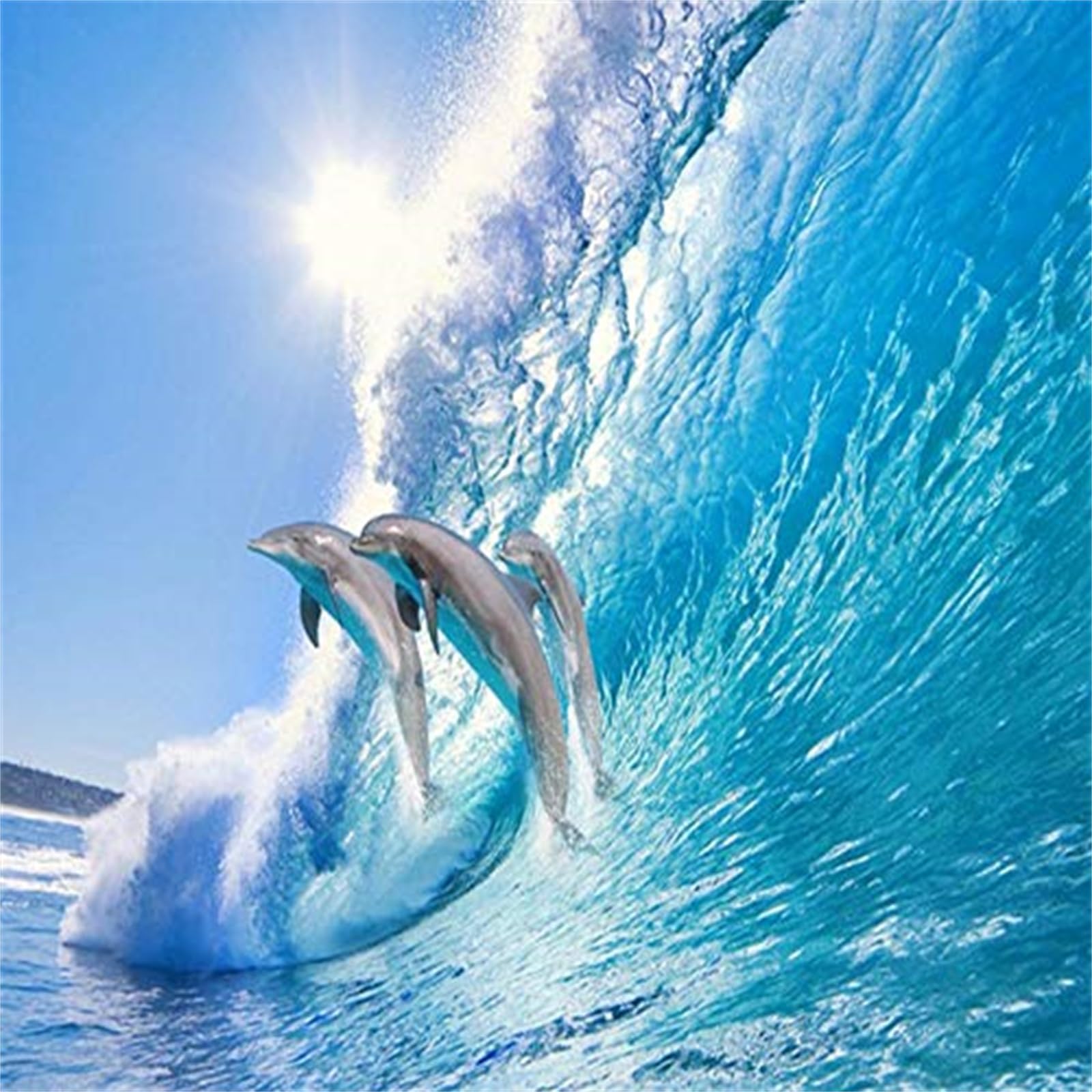 1600x1600 Ocean World Dolphin Wallpaper Mural, Blue Sky And White Clouds Wall Murals Decor, Removable Self Adhesive Render Illustration Background Wall Large Photo For Dining Room Office，144 W X 100 H