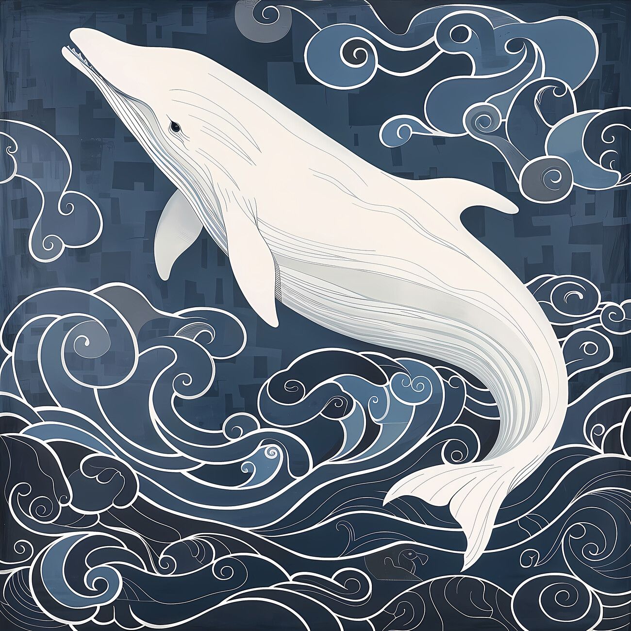 1300x1300 Poster Dolphin in a surreal blue background, nautical sea wallpaper