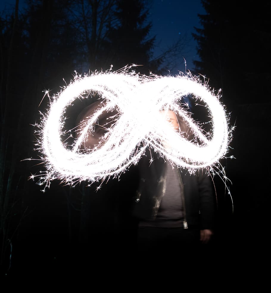 910x982 HD wallpaper: dark, winter, trees, sparkle, infinity, fireworks, illuminated