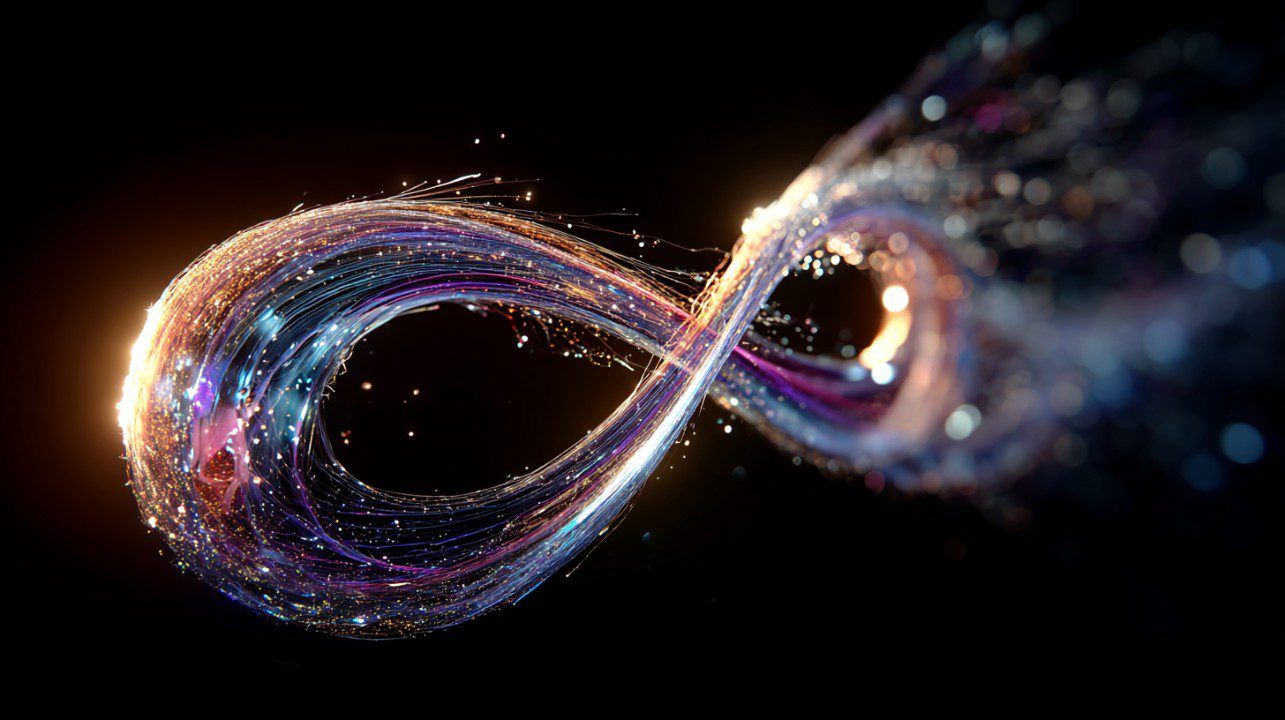 1285x720 Cosmic Infinity Symbol with Glowing Particle Trails