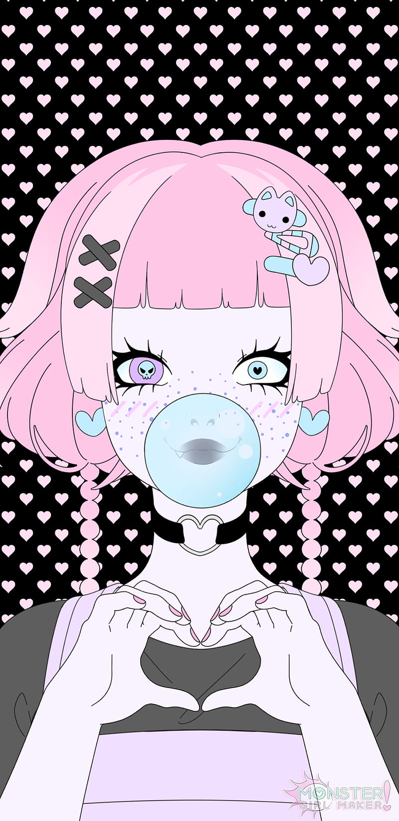 800x1644 Pastel Kat, creepy cute, cute, emo, goth, grunge, heart, kawaii, pastel goth, HD phone wallpaper