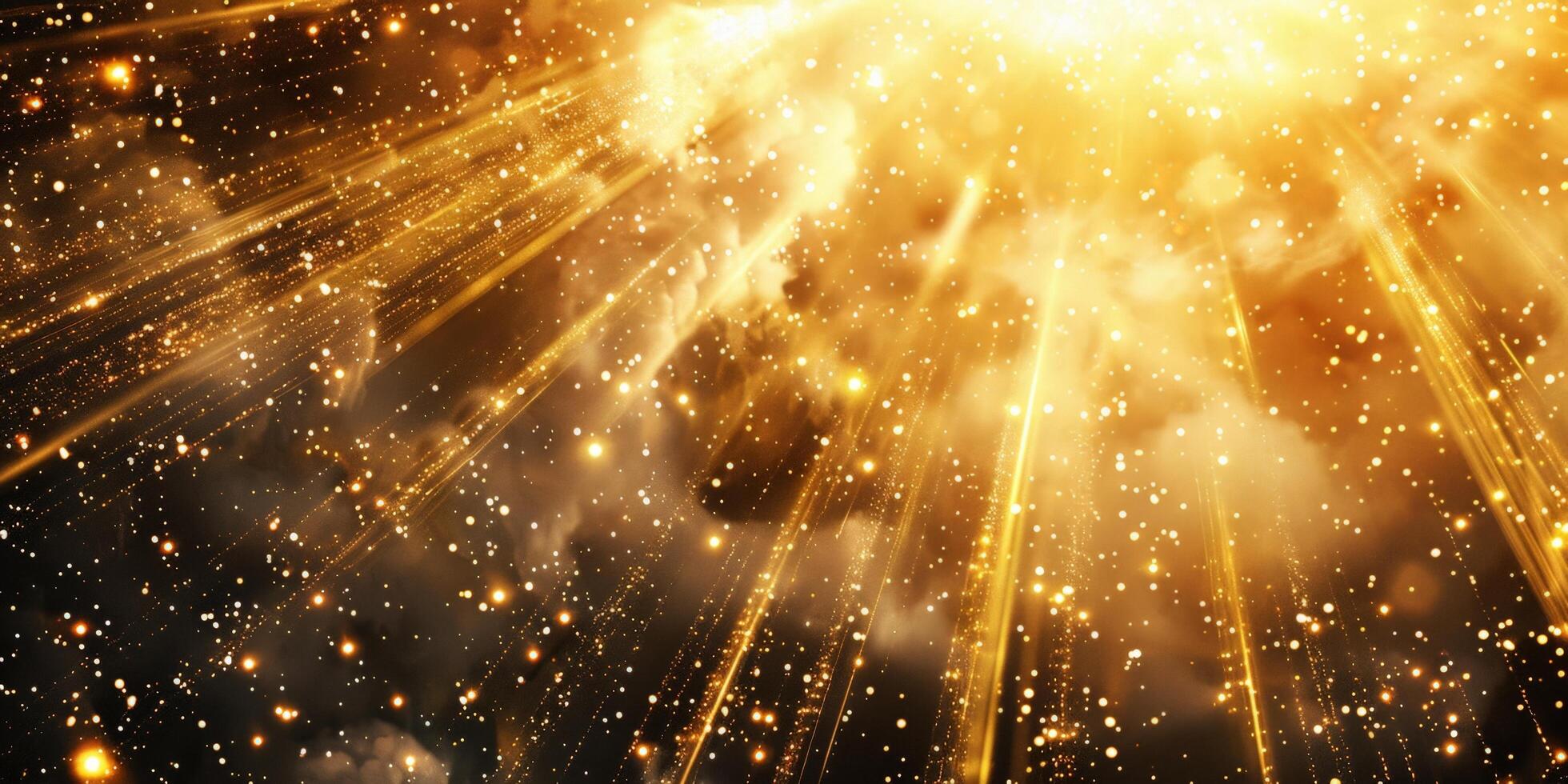 1960x980 Golden ethereal rays of sunshine, sparkle, twinkle falling, bokeh effect abstract background wallpaper design