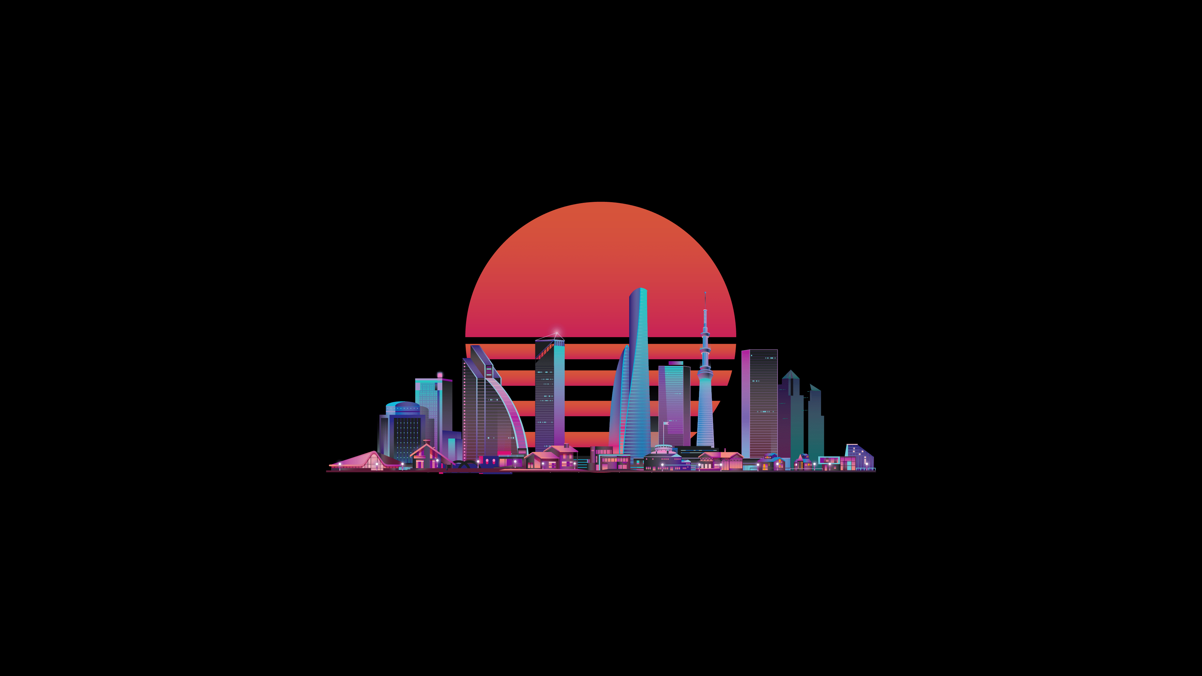 3840x2160 Wallpaper City, Amoled, Vaporwave, Synthwave City, Synthwave, Background Free Image
