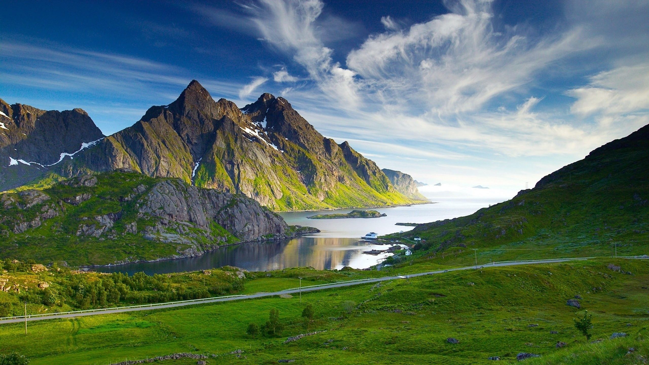 2560x1440 Desktop wallpaper: Windows River, Landscape, Earth, Sunrise, Sun 4K free download for PC. 1028901
