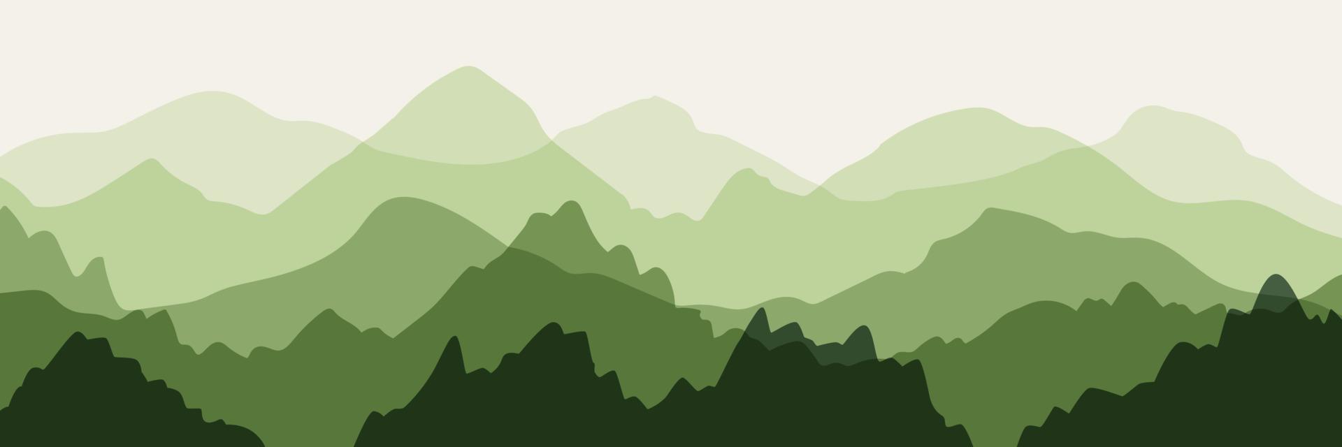 1920x640 Horizontal abstract landscape. Background with mountains in green palette. Vector illustration for poster, print