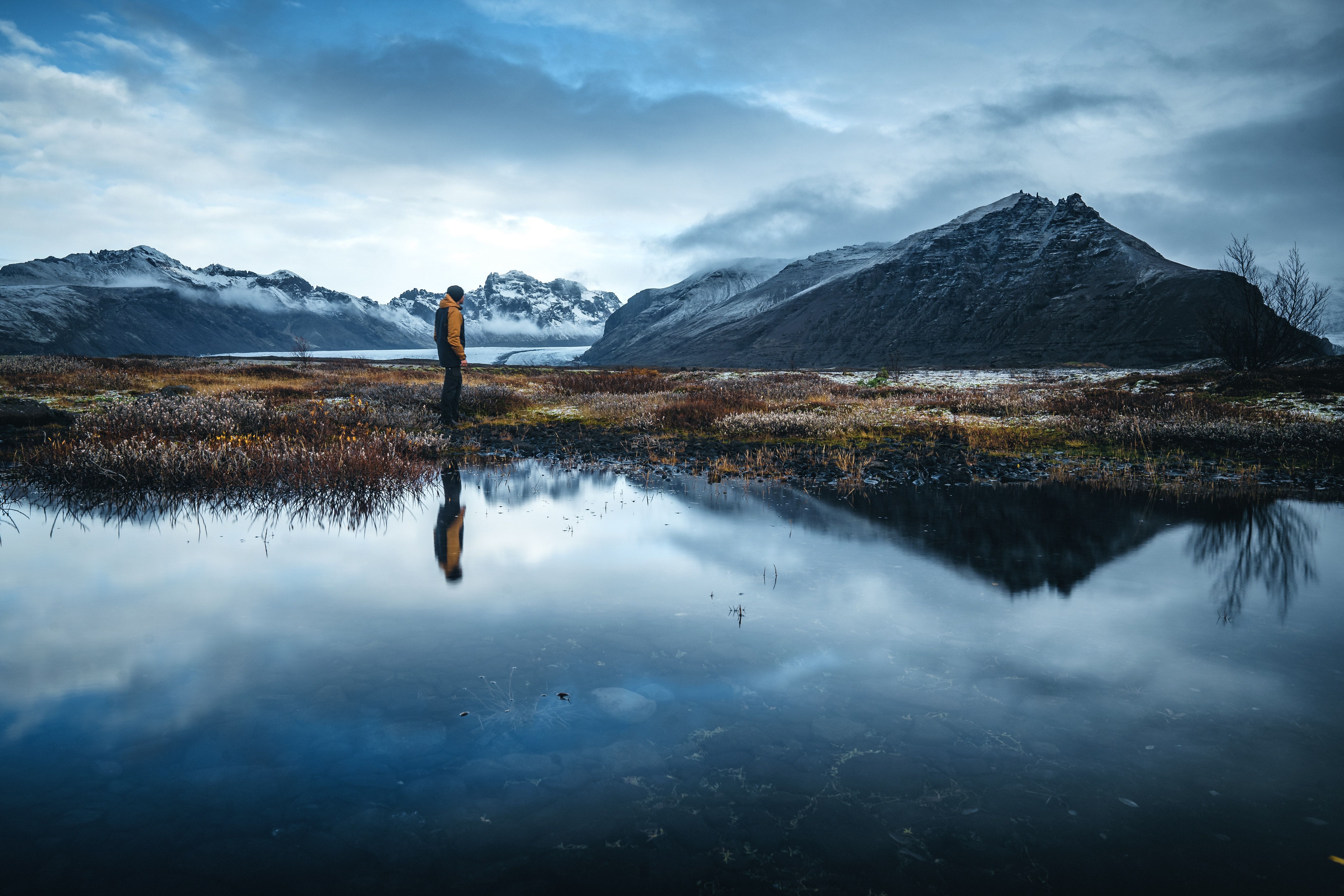 5662x3775 Desktop wallpaper: Alone, Mountains, Nature, Grass, Reflection, Loneliness, Lonely 4K free download for PC. 107067