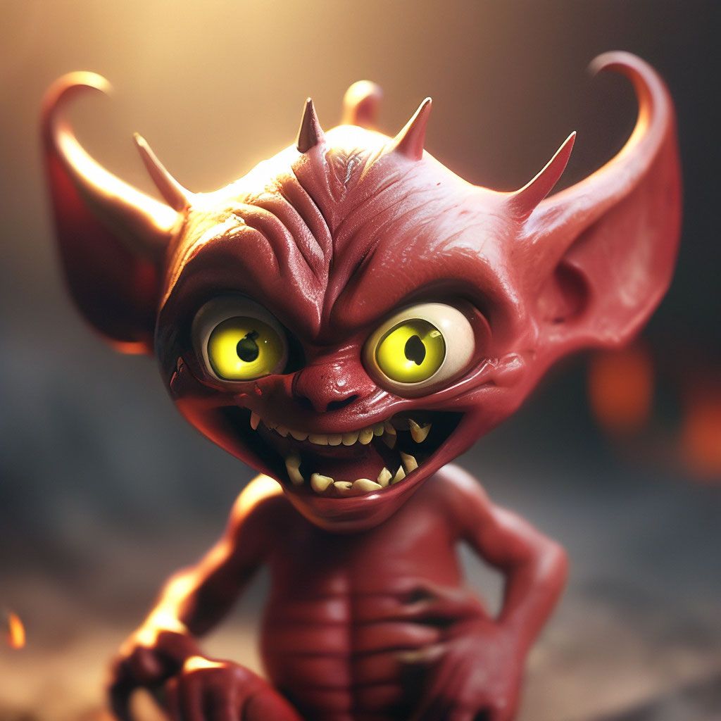 1024x1024 Funny demon from hell, cute, crazy burning eyes, scary face, bright