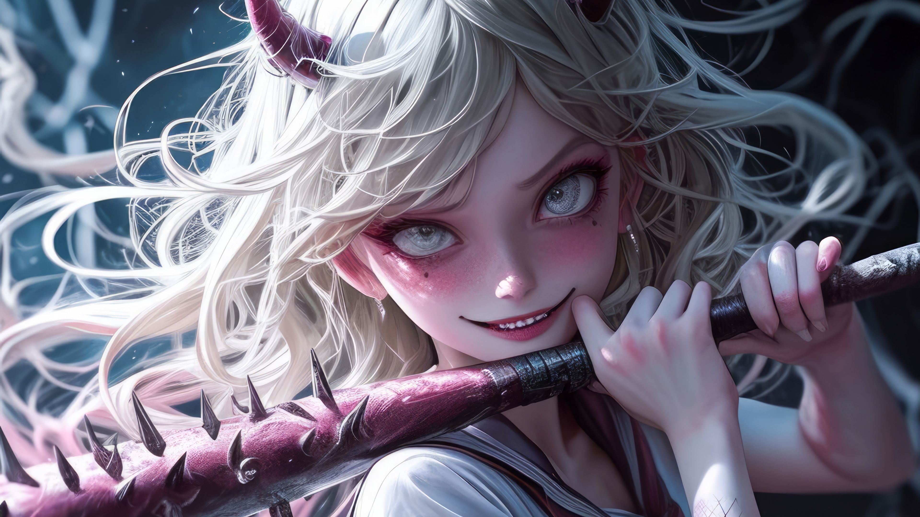 3840x2160 Anime demon girl with a bat in her hands Desktop wallpaper 600x382