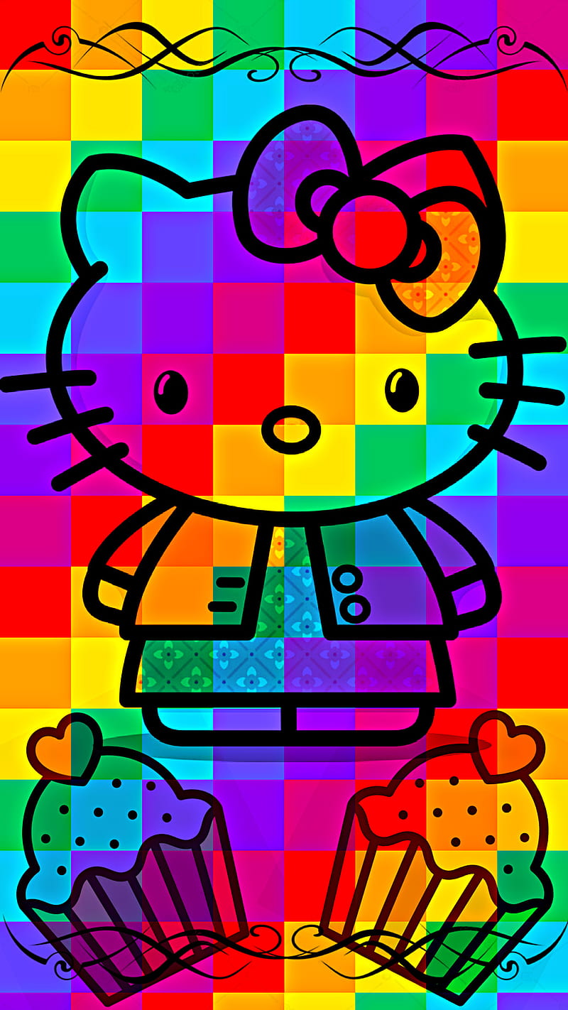 800x1422 HK Pixel Rainbow, 8bit, colorful, cupcake, cute, hello kitty, iphone, kawaii, HD phone wallpaper