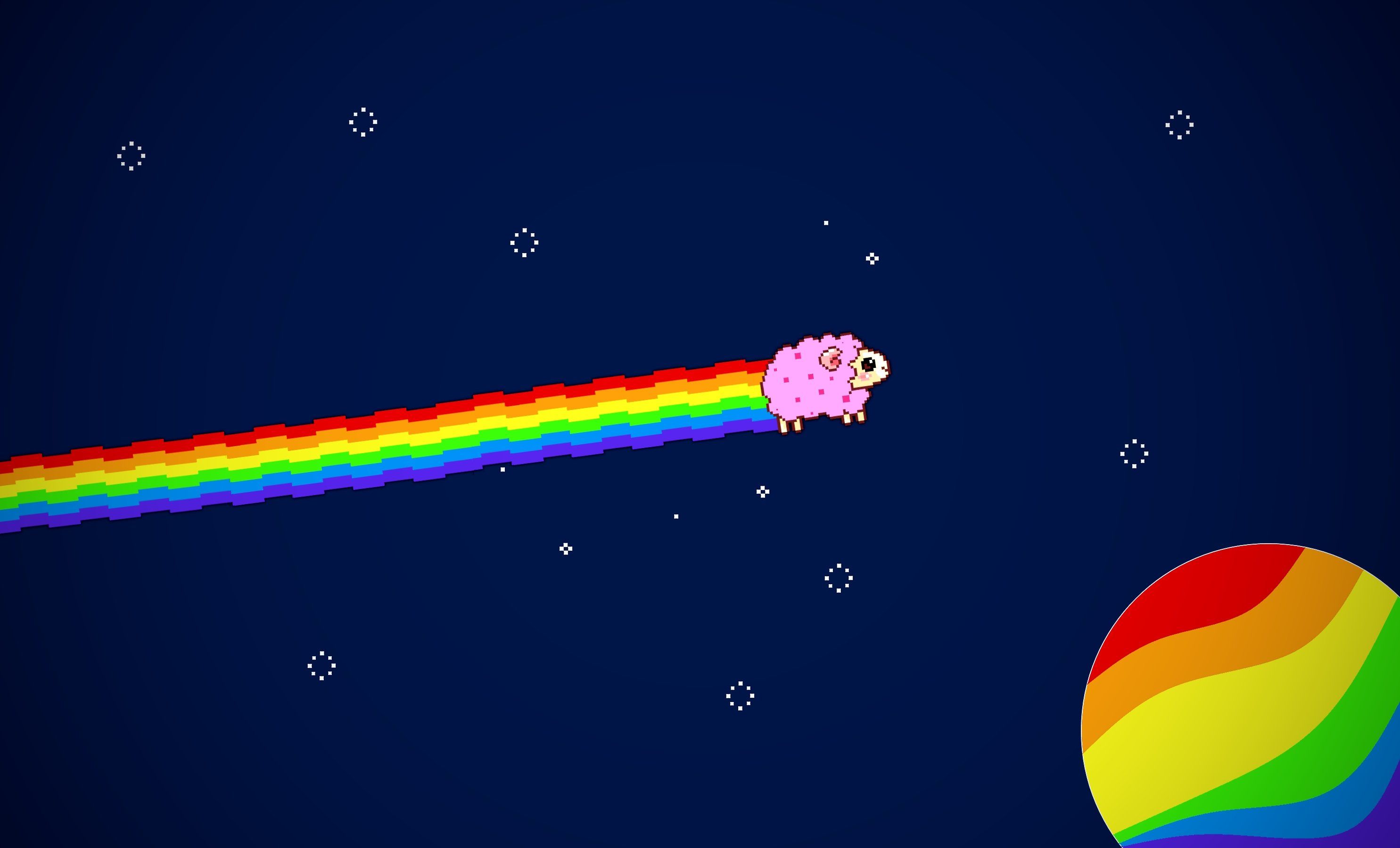 2970x1800 sheep, Nyan, Cat, Rainbow, Limitless, Tomleevis, Space, Pixel, Stars, Easy, Selfmade Wallpaper HD / Desktop and Mobile Background