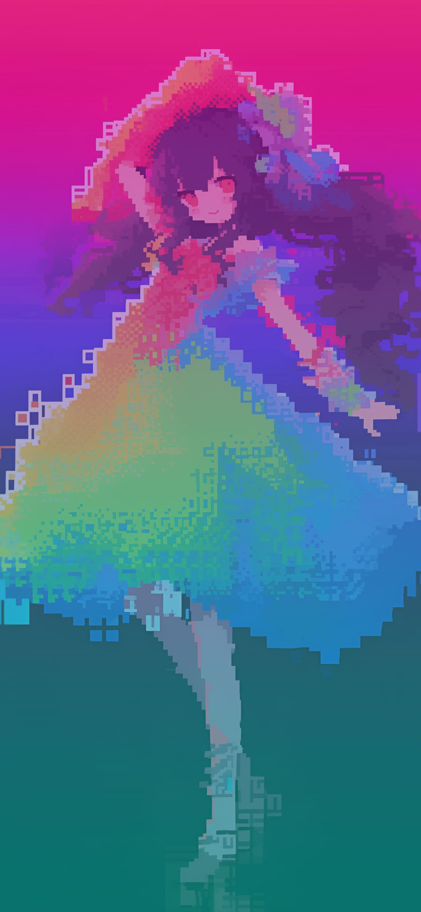 1463x3171 Girl in Rainbow Dress Pixel Art Wallpaper Wallpaper iPhone