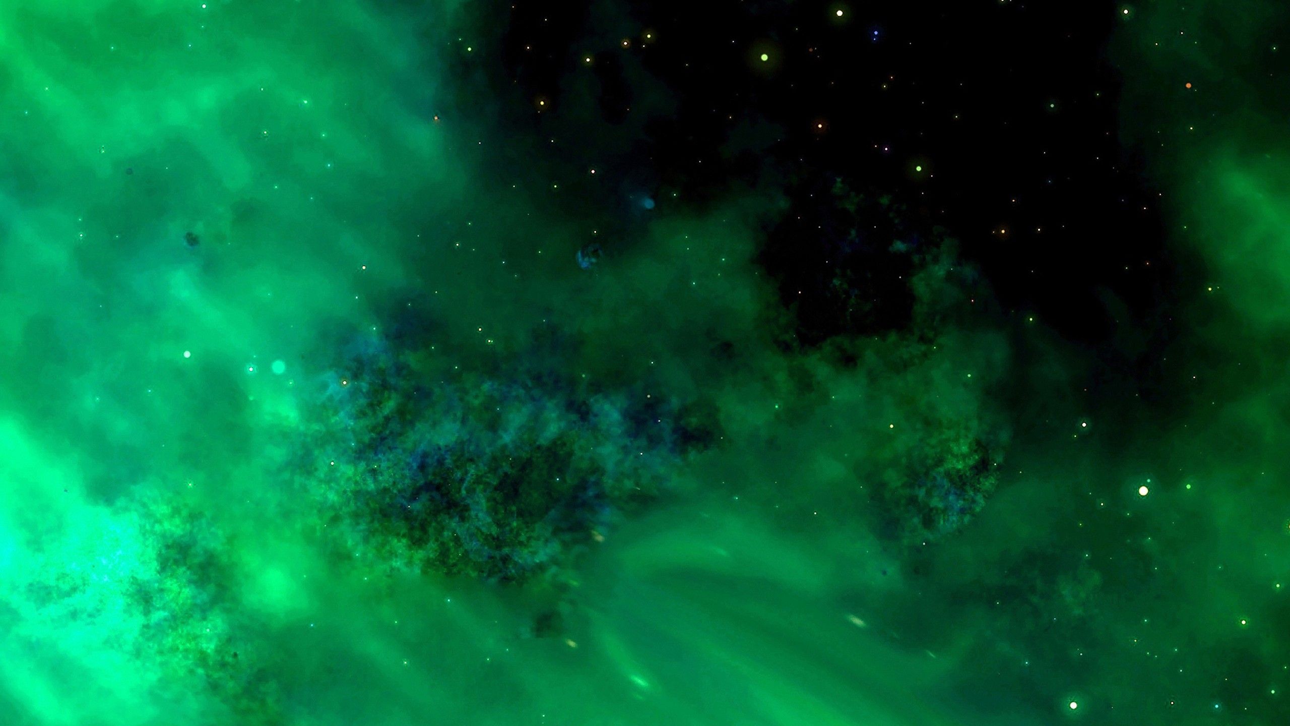 2560x1440 Green Stars Space Galaxy Black Sky Background 4K HD Green Wallpaper