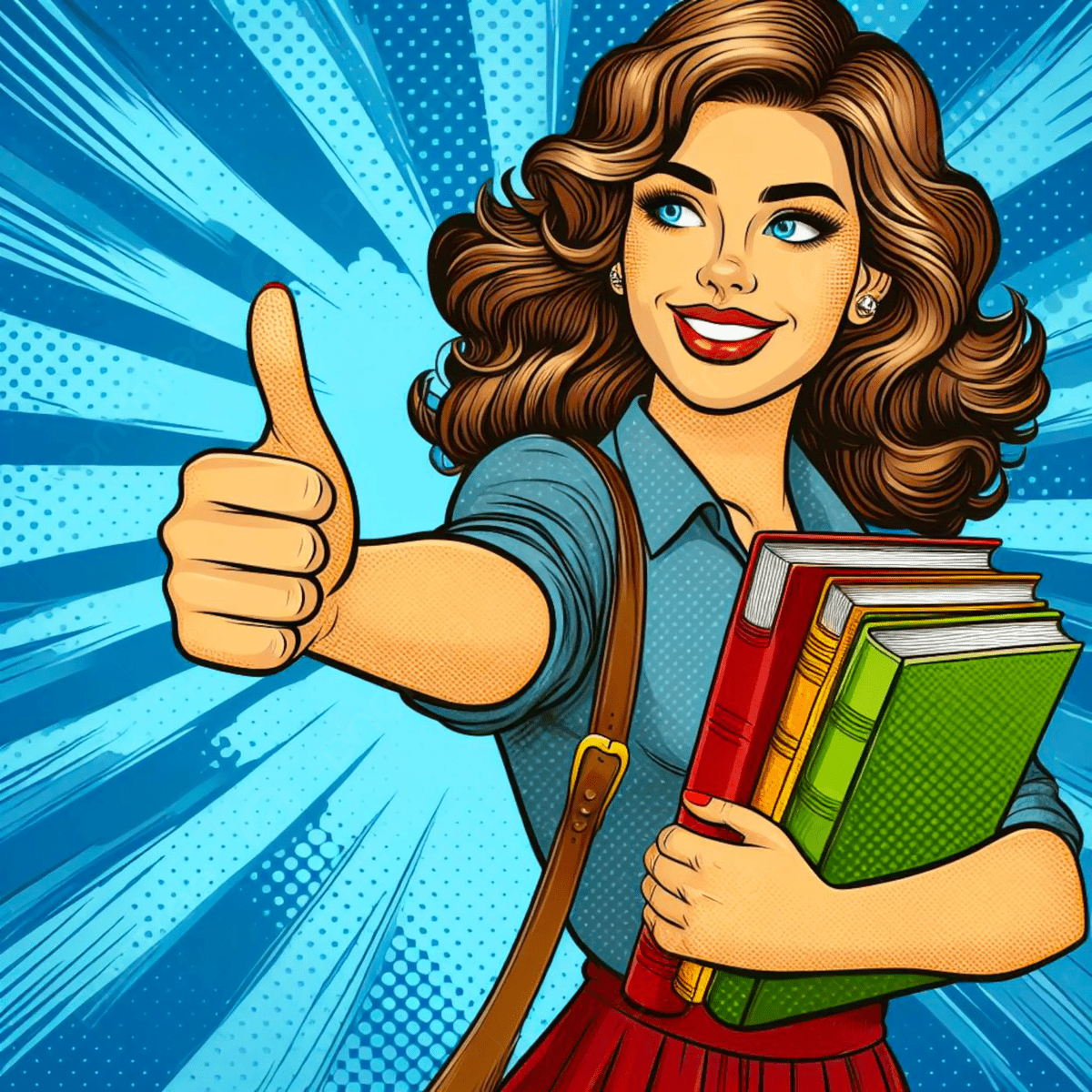 1200x1200 Cute College Girl Student With Books Giving Thumb Up, Pop Art Student, Comics Books, University Student Background Image And Wallpaper for Free Download