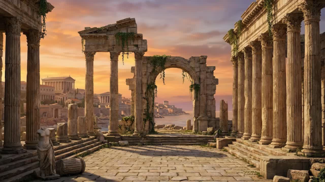 1280x720 Amphitheater in ancient city of hierapolis at sunset, pamukkale in turkey