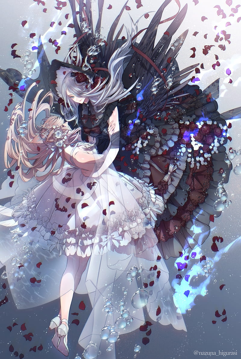 800x1189 Anime, anime girls, Higurashi simple background, wings, underwater, dress, HD phone wallpaper