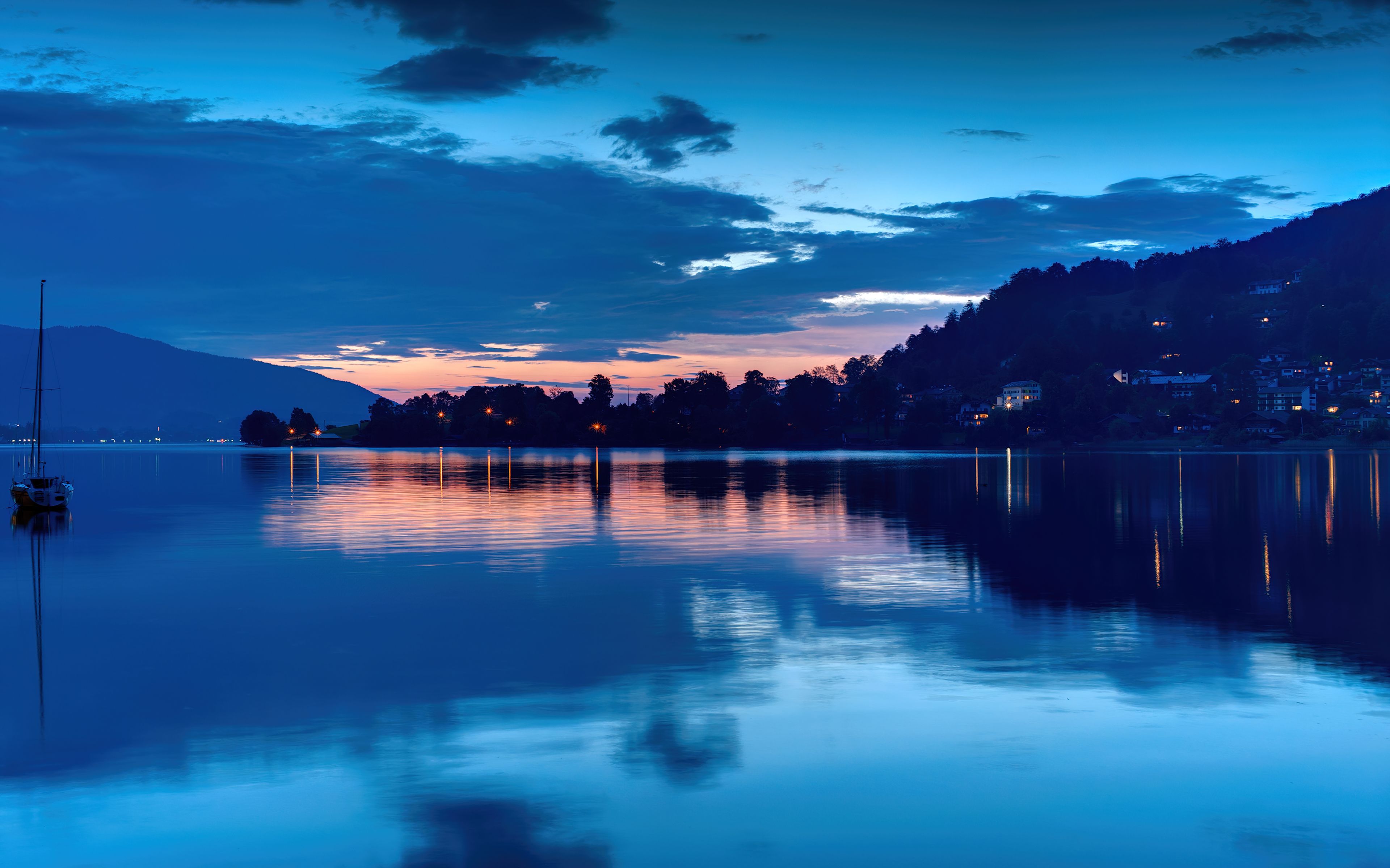 3840x2400 Tegernsee Lake Wallpaper 4K, Bavarian Alps, Germany, Sunset
