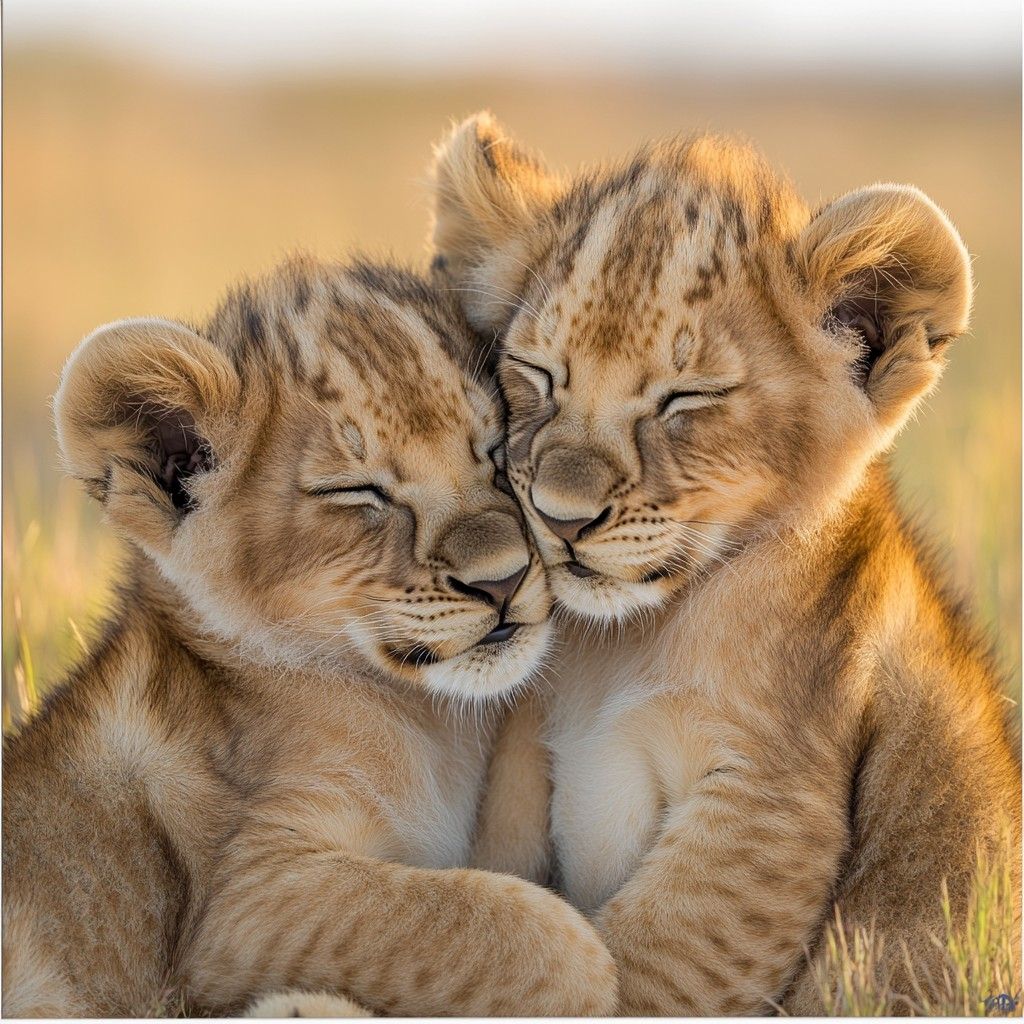 1024x1024 Download Lioness cuddling cub Image, Cub, Affection