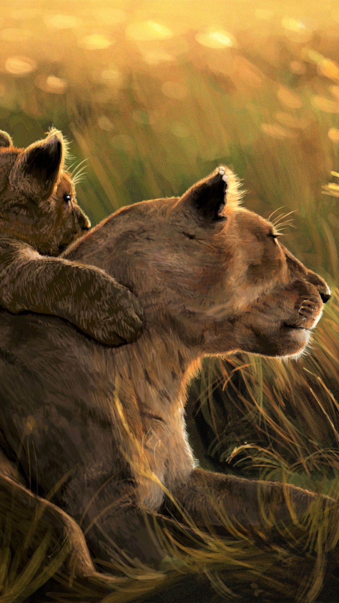 1080x1920 Phone wallpaper: Lioness, Animal, Lion, Baby Animal, Cub, Love, Cats 1133099
