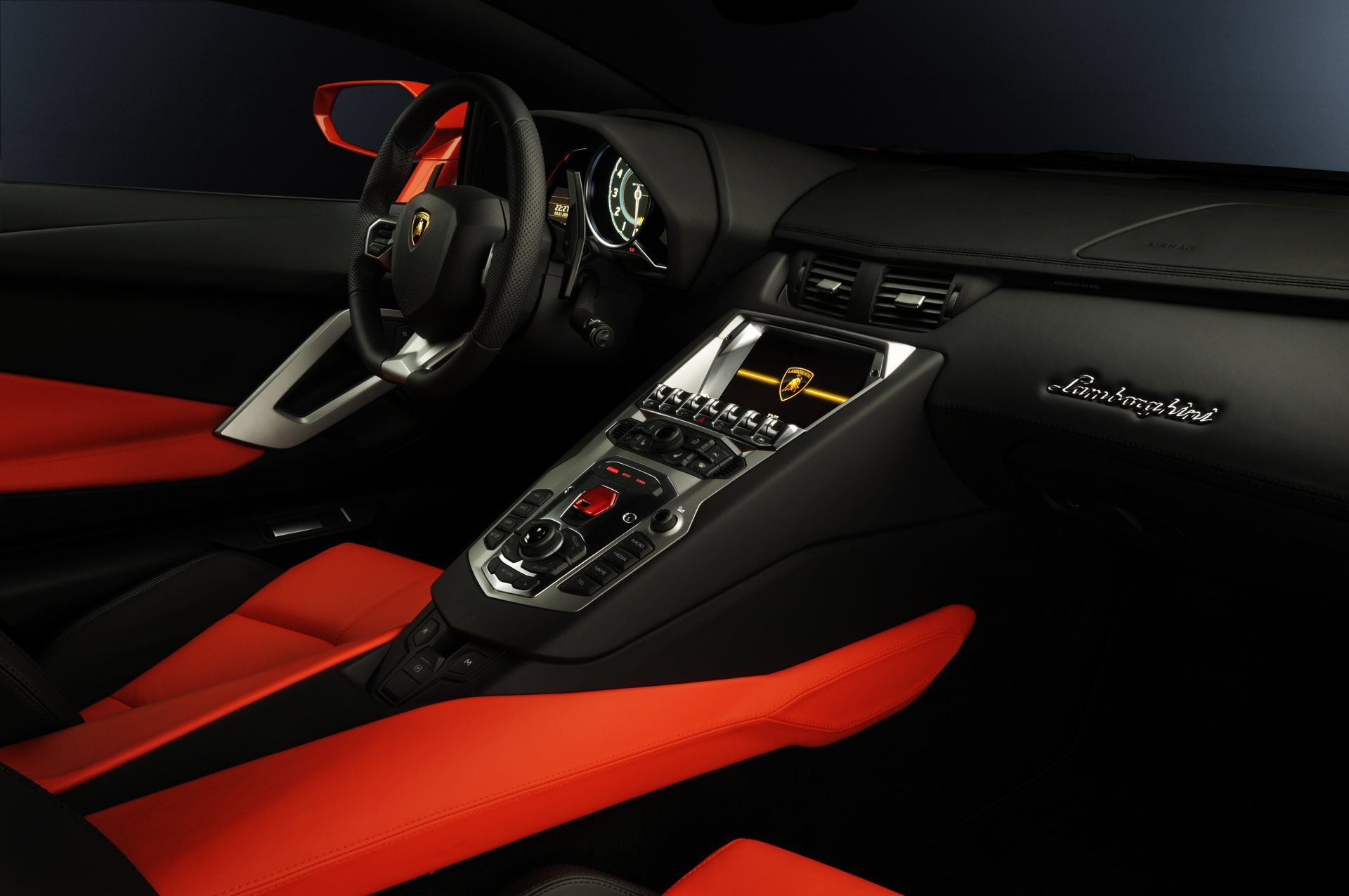 1920x1275 4K Ultra HD Lamborghini Interior: Sleek Red & Black Luxury Drivex2848