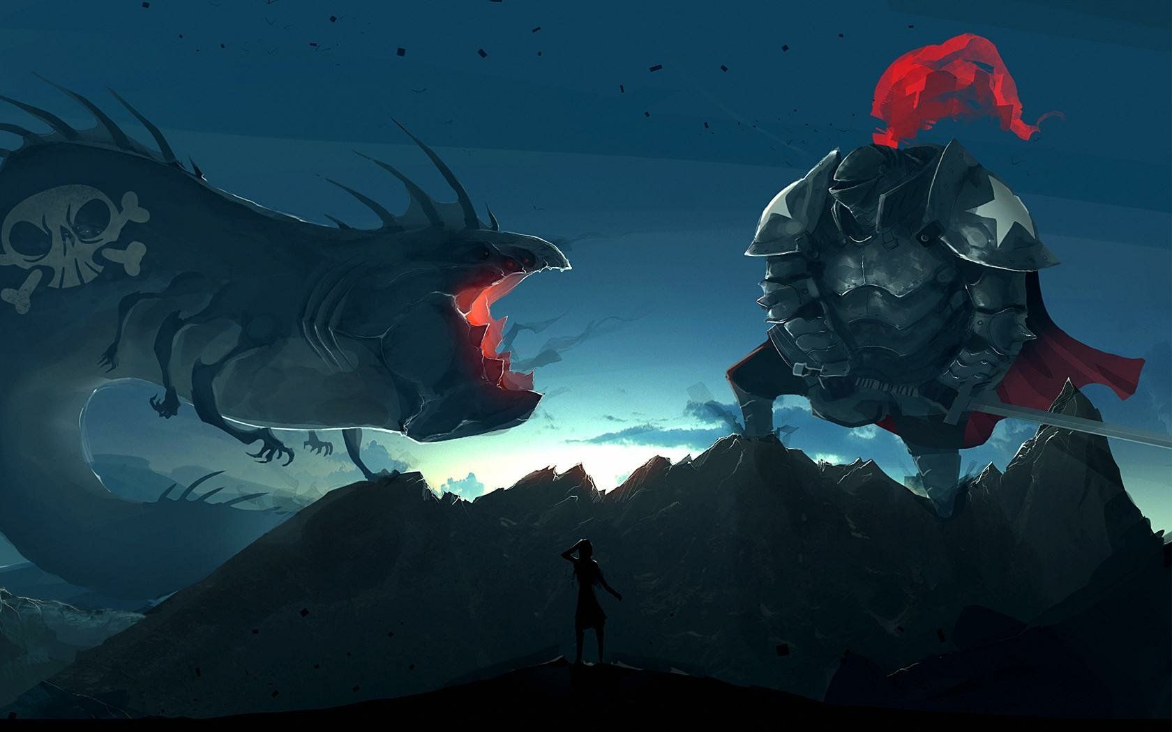 1680x1050 Epic Fantasy Battle: Knight vs Dragon HD Wallpaperx1050