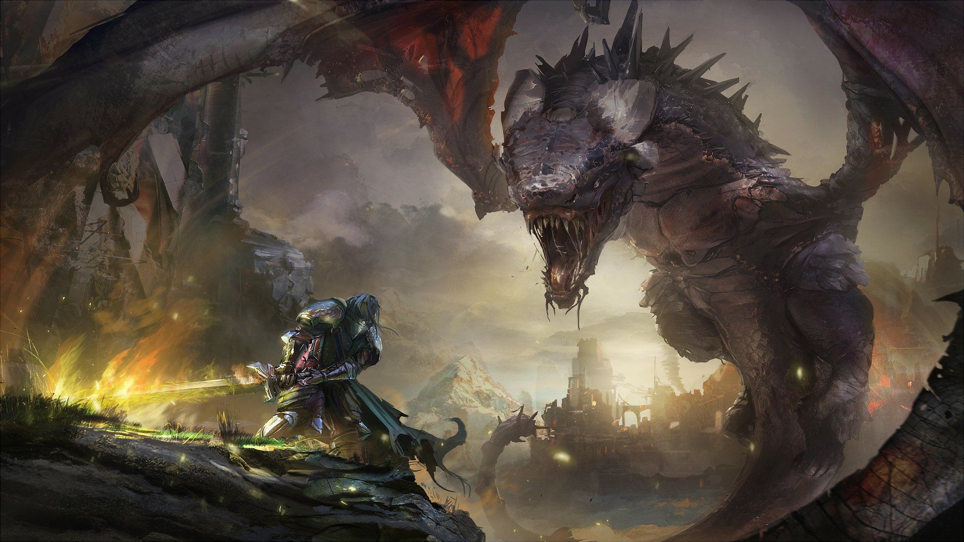 1920x1080 Dragon Knight: Epic Fantasy Warrior HD Wallpaper Showdown