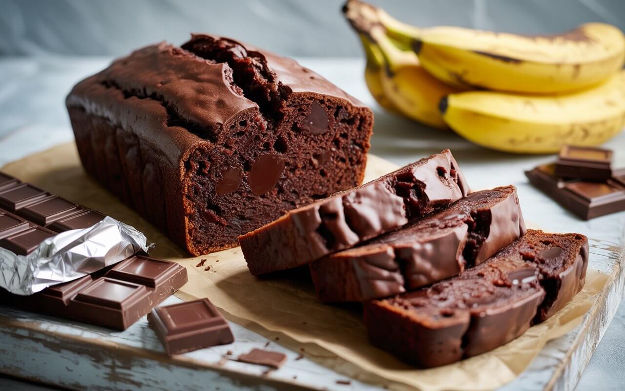 1280x800 Rich & Delicious Vegan Chocolate Banana Bread Recipe UK with Whitakers Chocolate