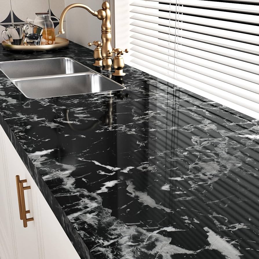 894x894 Black Marble Contact Paper for Countertops Peel and Stick Wallpaper Self Adhesive Contact Paper for Cabinets Marble Countertop Vinyl Waterproof Wallpaper for Bathroom Kitchen Backsplash 24''x118''