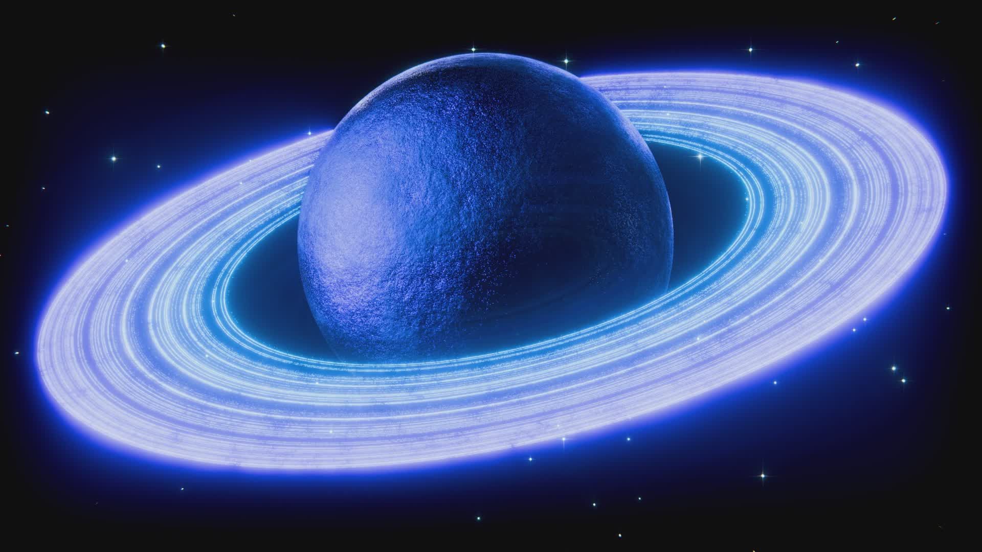 1920x1080 Stunning Blue Planet with Rings in Space