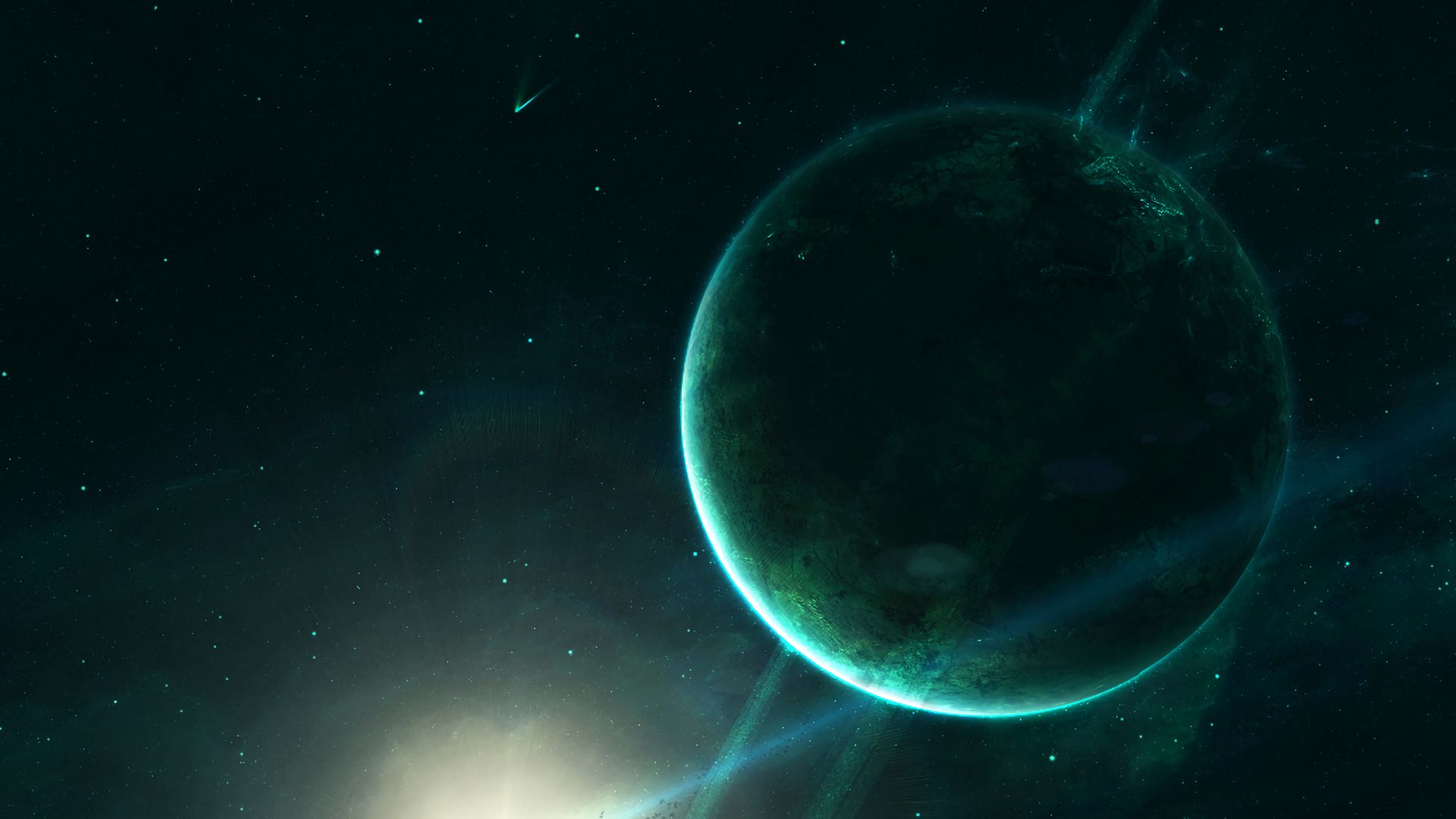 1920x1080 Download wallpaper 1920x1080 saturn, planet, space, light, green full hd, hdtv, fhd, 1080p HD background