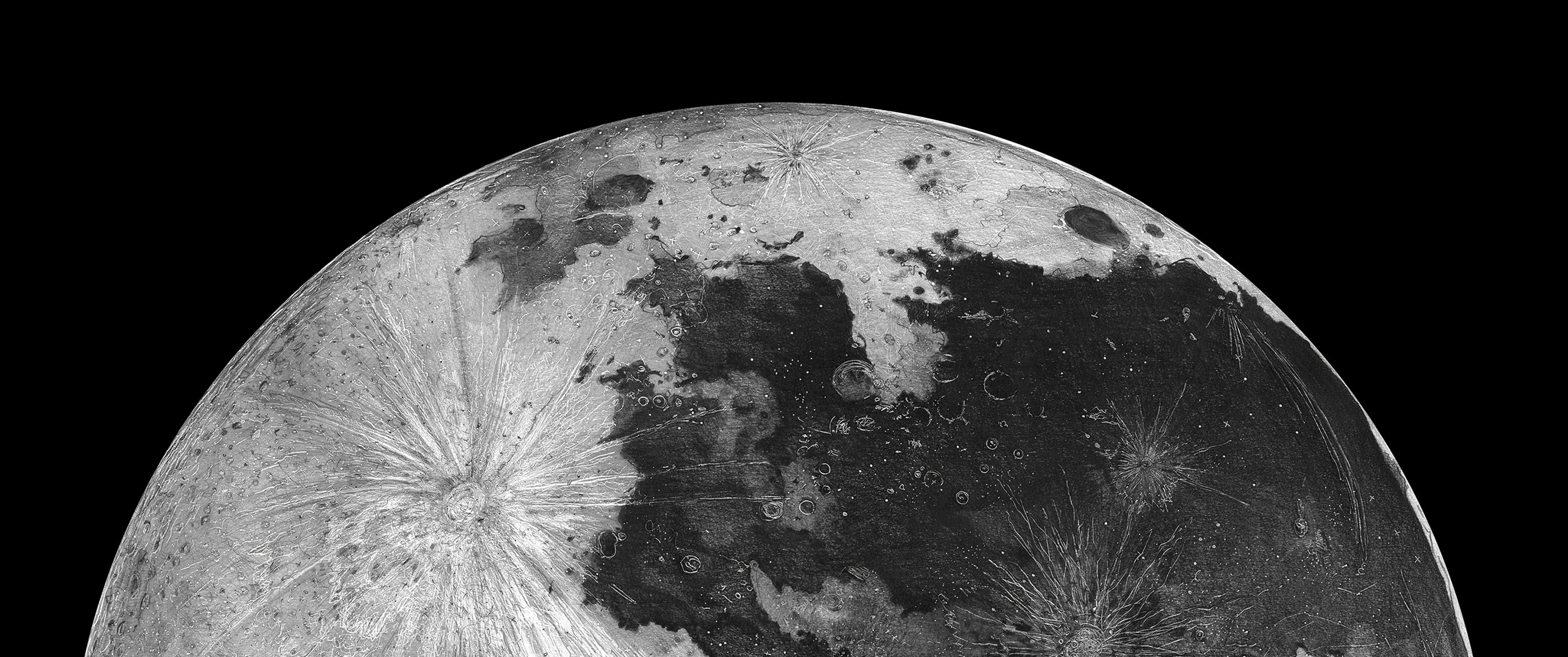 3440x1440 Moon Wallpaper 4K, ColorOS, Stock, Astronomy