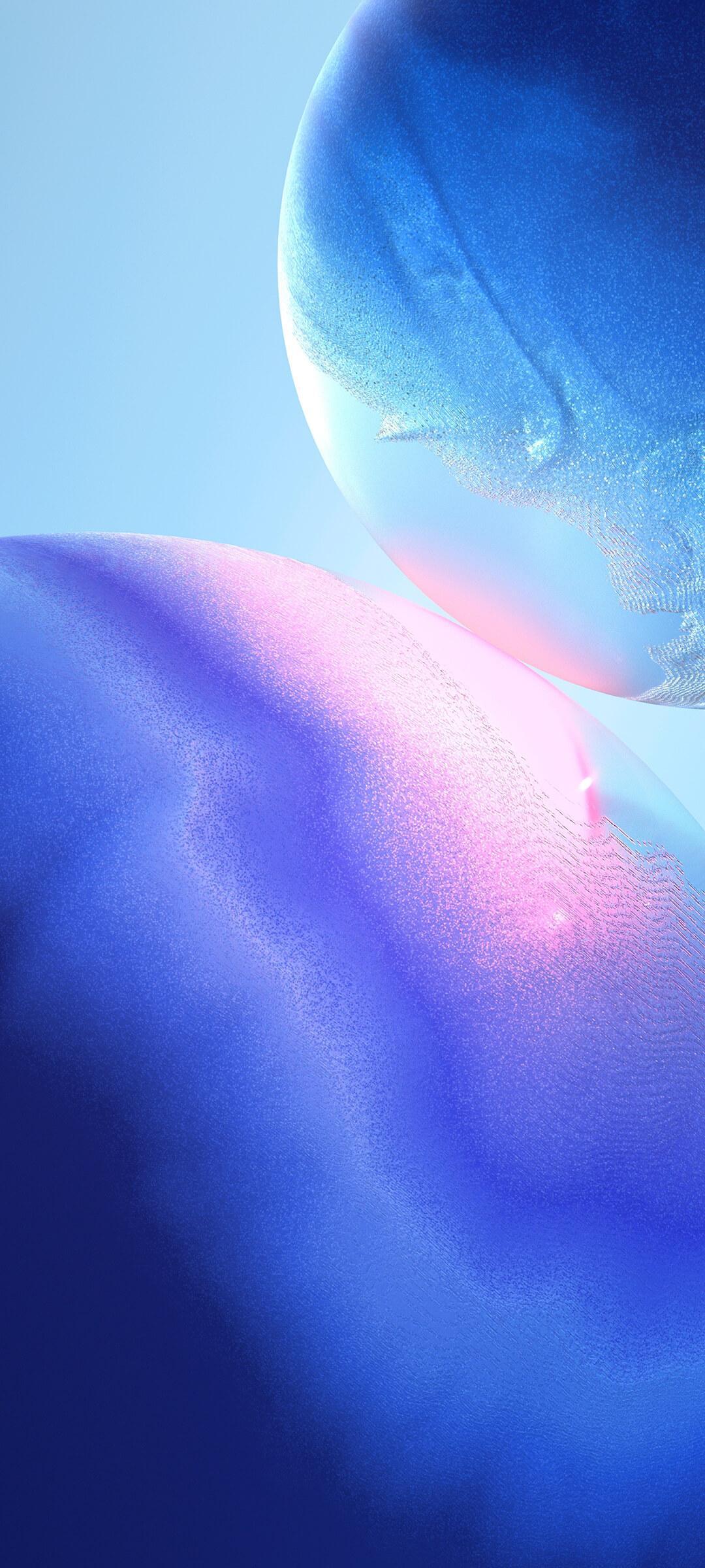 1080x2400 Google Android OPPO Smartphones ColorOS Stock Default Wallpaper Two Bubbles Collide Blue And Purple Paint
