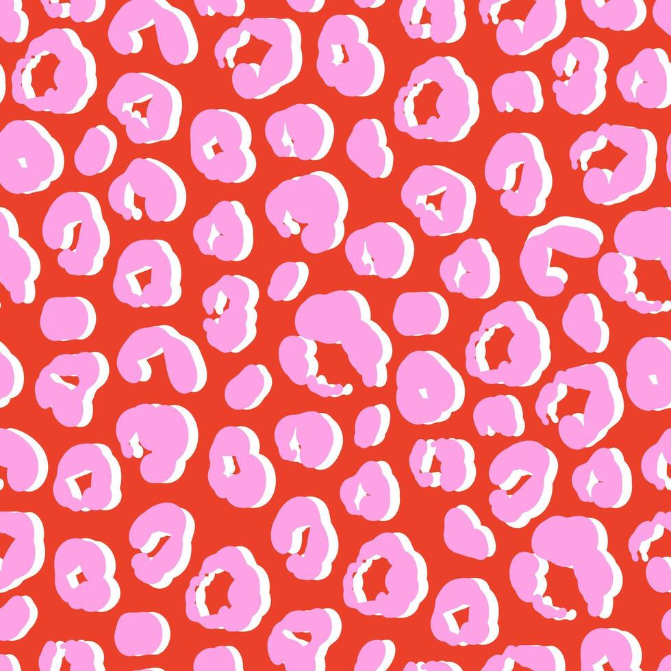 980x980 Abstract leopard seamless pattern, flat illustration. Trendy Y2K animal skin stylized background for fabric, textile and wrapping paper. Pink and red colors