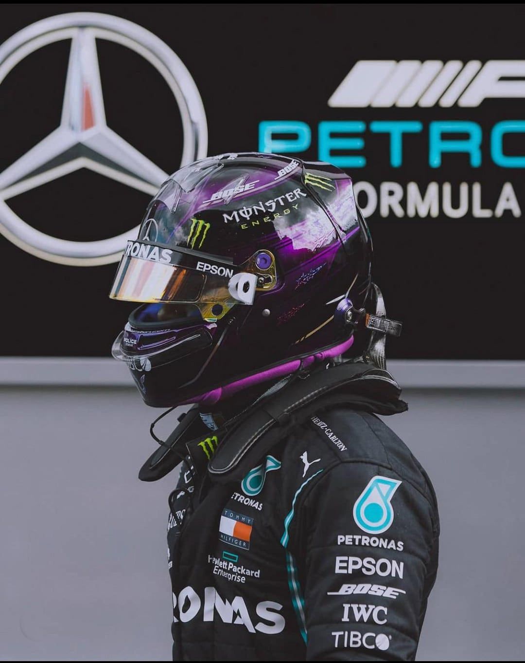 1080x1362 Shot of Lewis with the new helmet design and new race suit