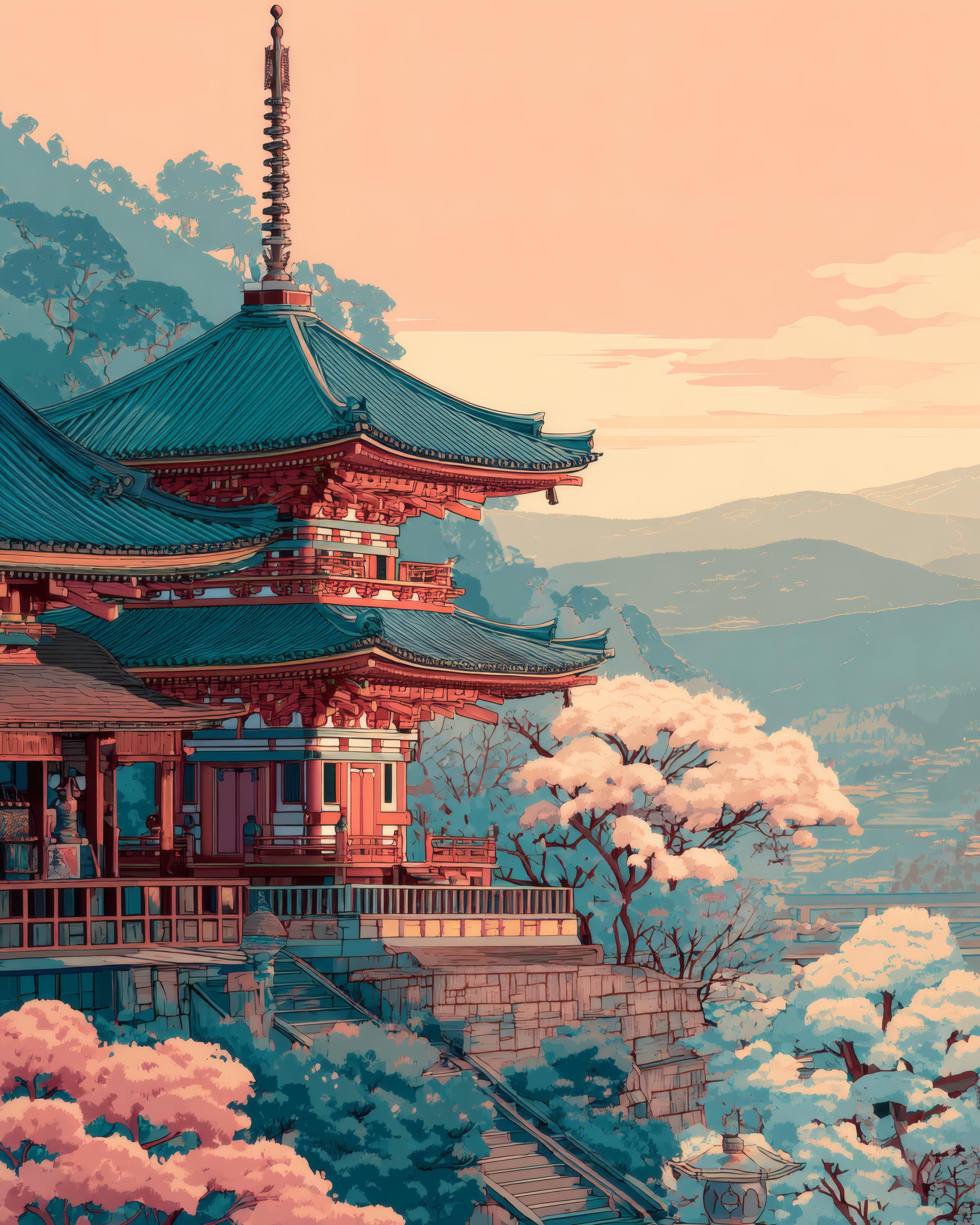 2400x3000 Kyoto Pagoda Print: Japanese Temple, Cherry Blossom Art (digital Download)