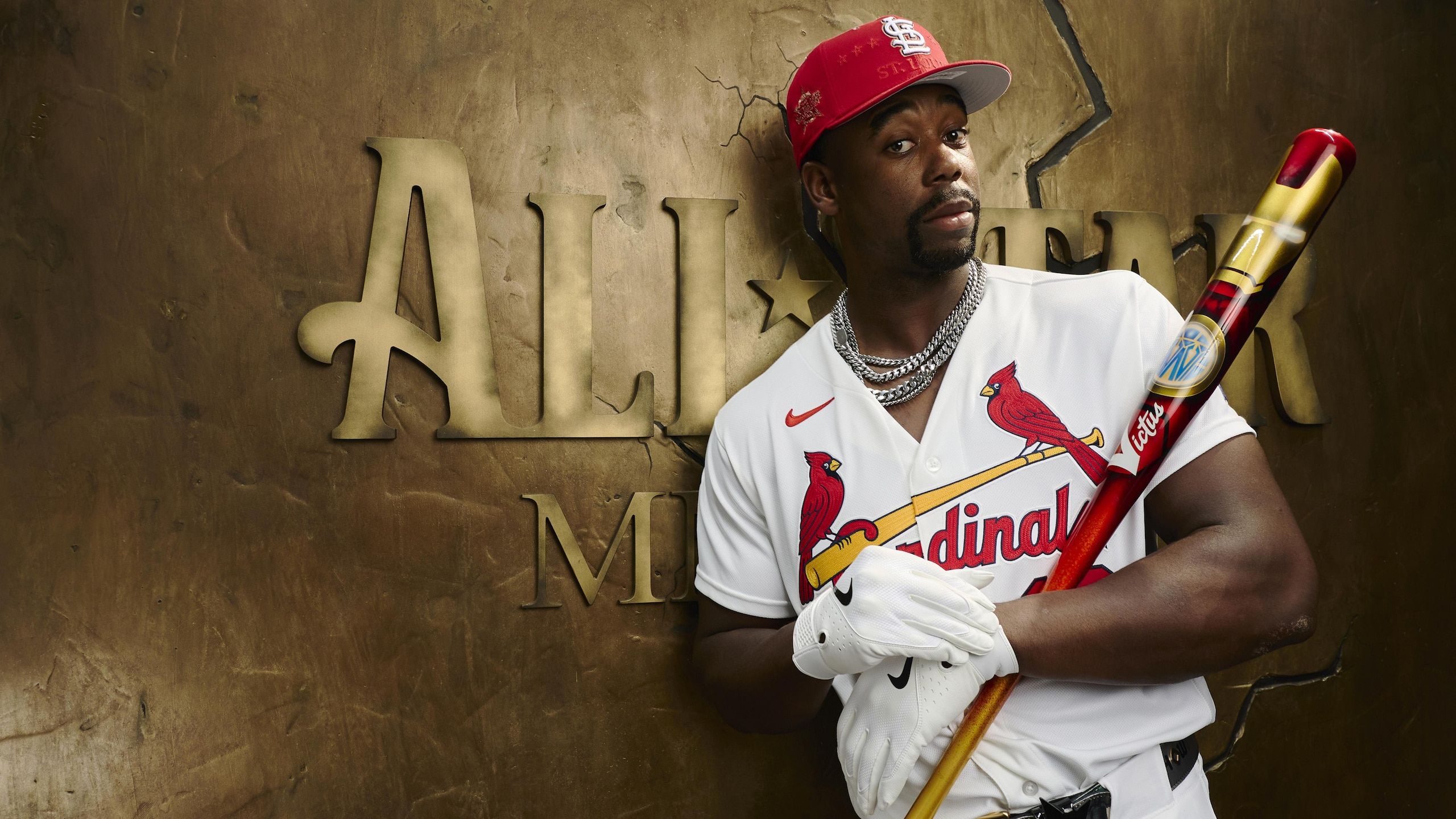 2560x1440 Cardinals' Jordan Walker Shows Off Custom Iron Man Bat in New Photo Ahead of MLB Home Run Derby