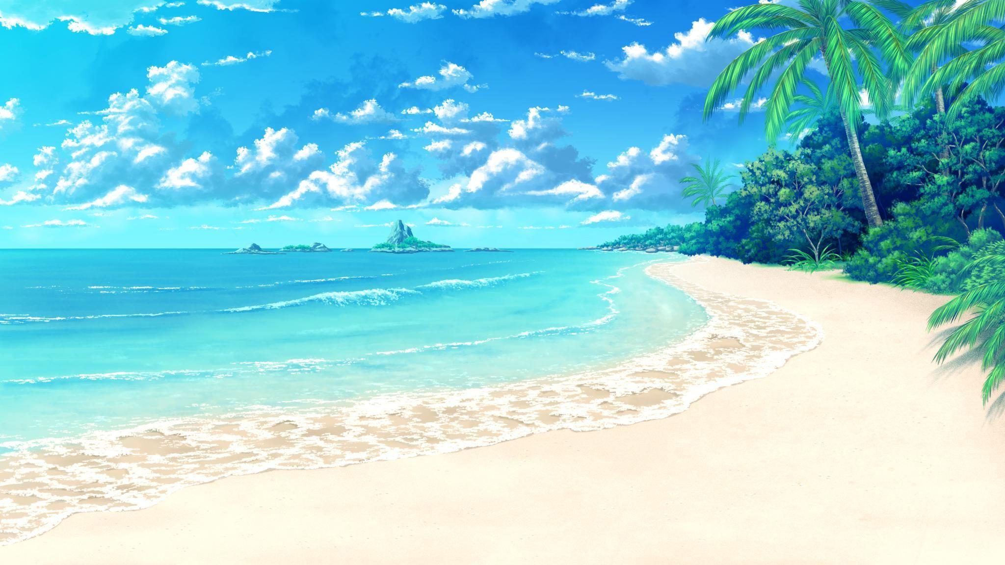 2048x1152 Anime Tropical Beach Scenery wallpaper. Anime scenery, Beach picture wallpaper, Beach scenery