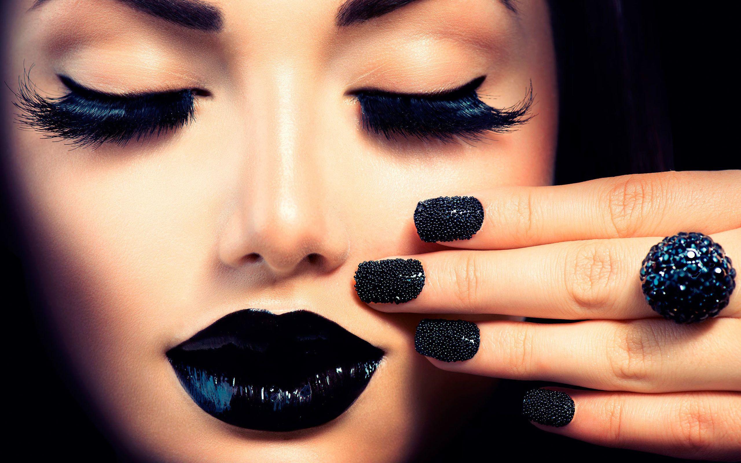 2560x1600 Girl With Beautiful Black Make Up And Black Nails Desktop Wallpaper 2560x1600