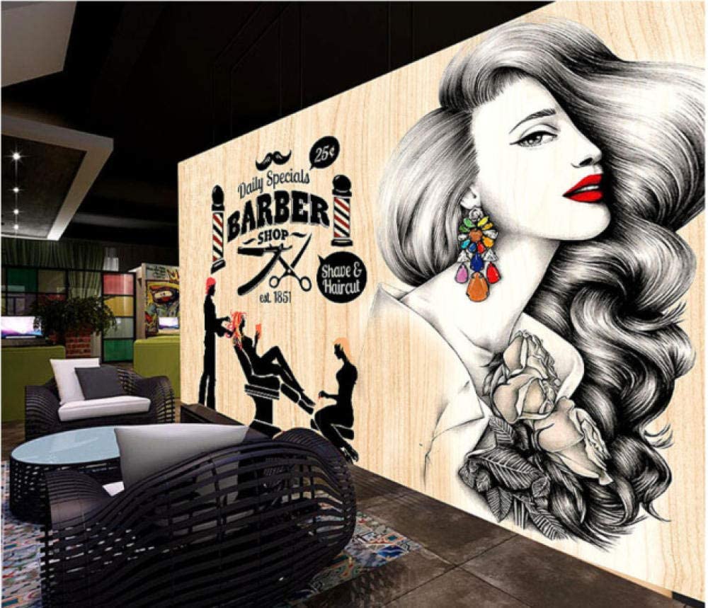 1000x859 Creative Warm Color Wood Grain Hair Salon Wallpaper Beauty Salon Barber Shop Background Wallpaper 3D Fashion Modeling Decorative Mural, 350Cmx245Cm