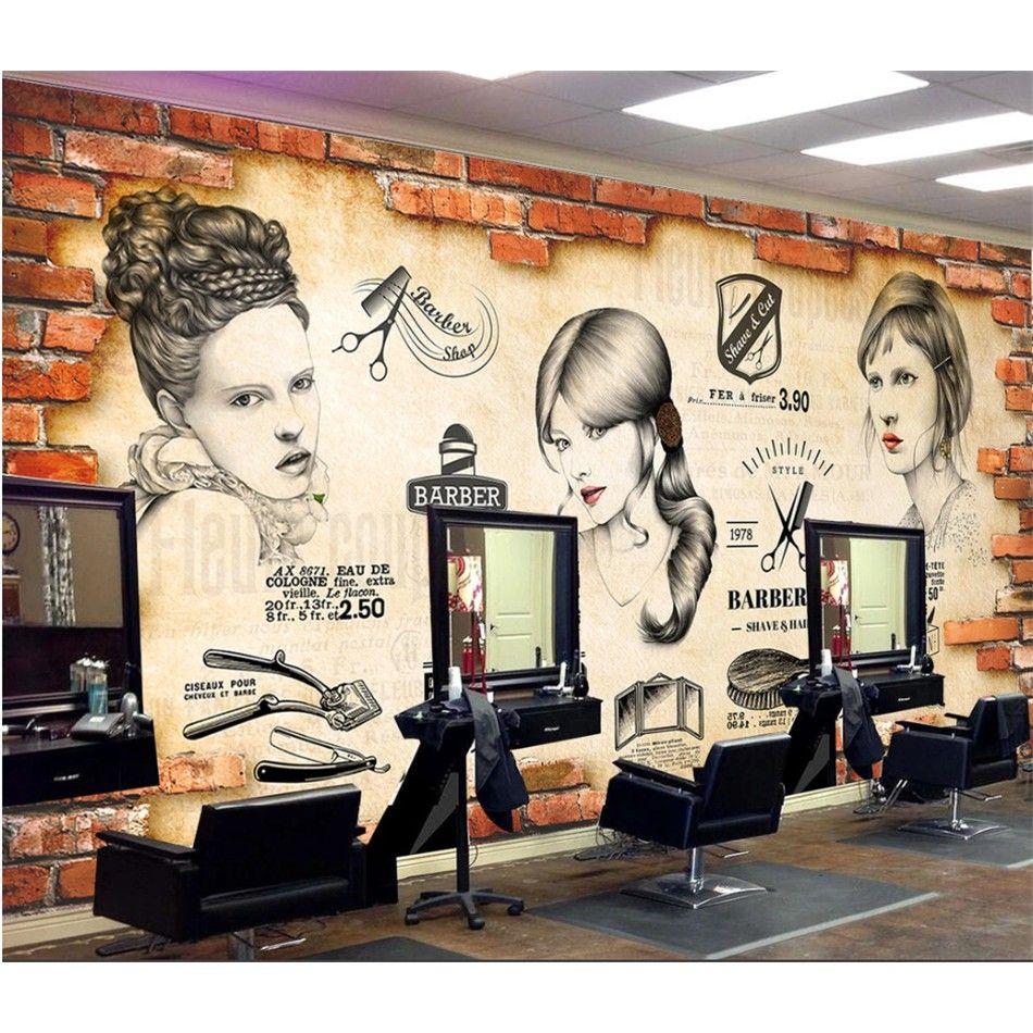 950x950 Retro Brick Wall Barber Shop Hair Salon Background 3D Wallpaper Mural Trend Hairstyle Center Industrial Decor Wall Paper