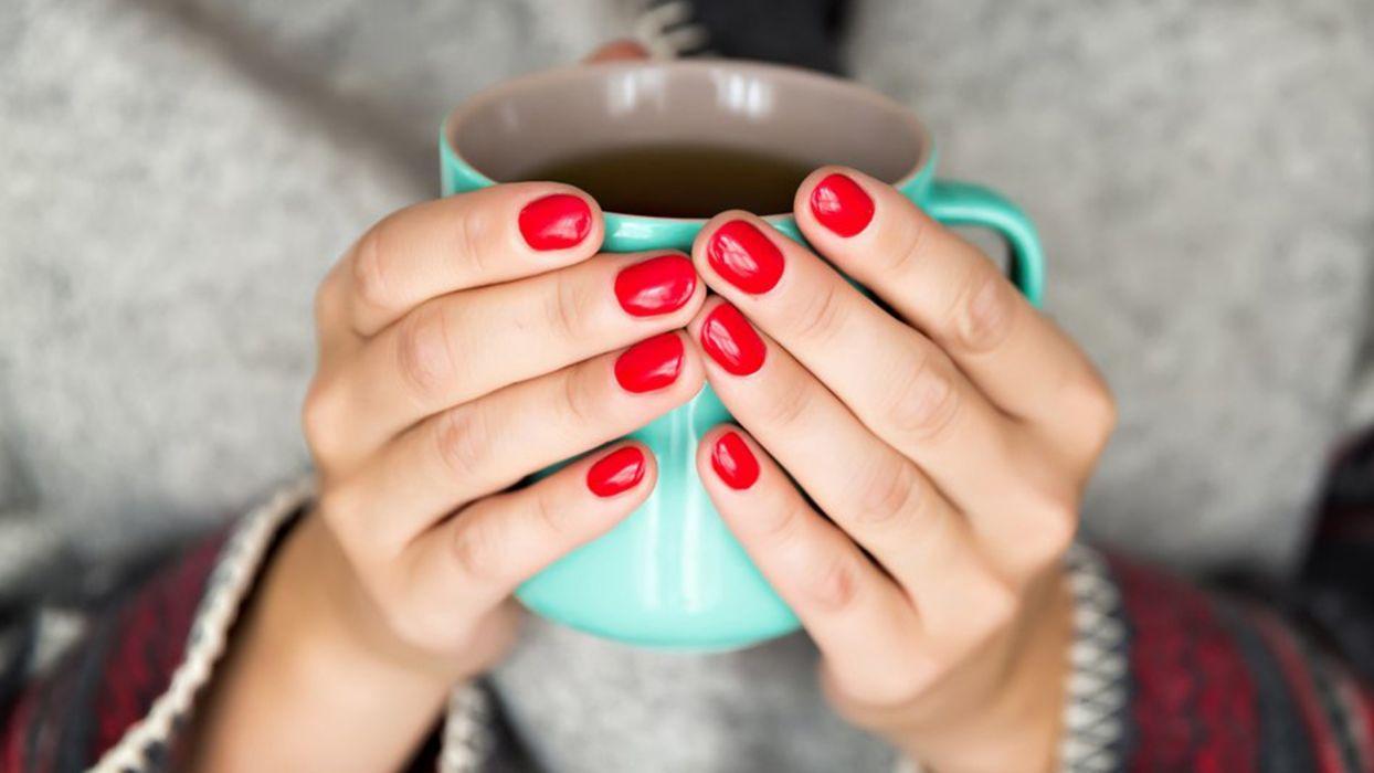 1244x700 Hands Nails Finger Mug Manicure Red Manicure Coffee Wallpaperx1080